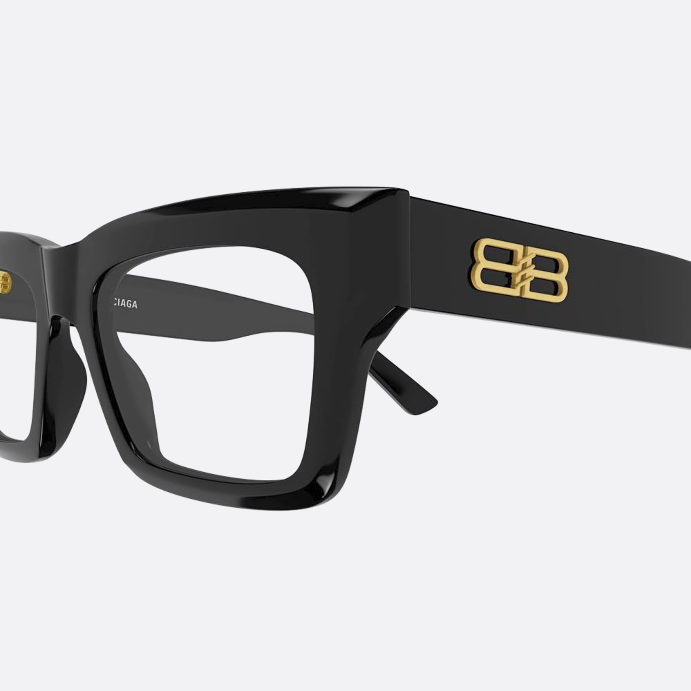 Balenciaga 52mm Black Geometric Unisex Eyeglasses - Detail View