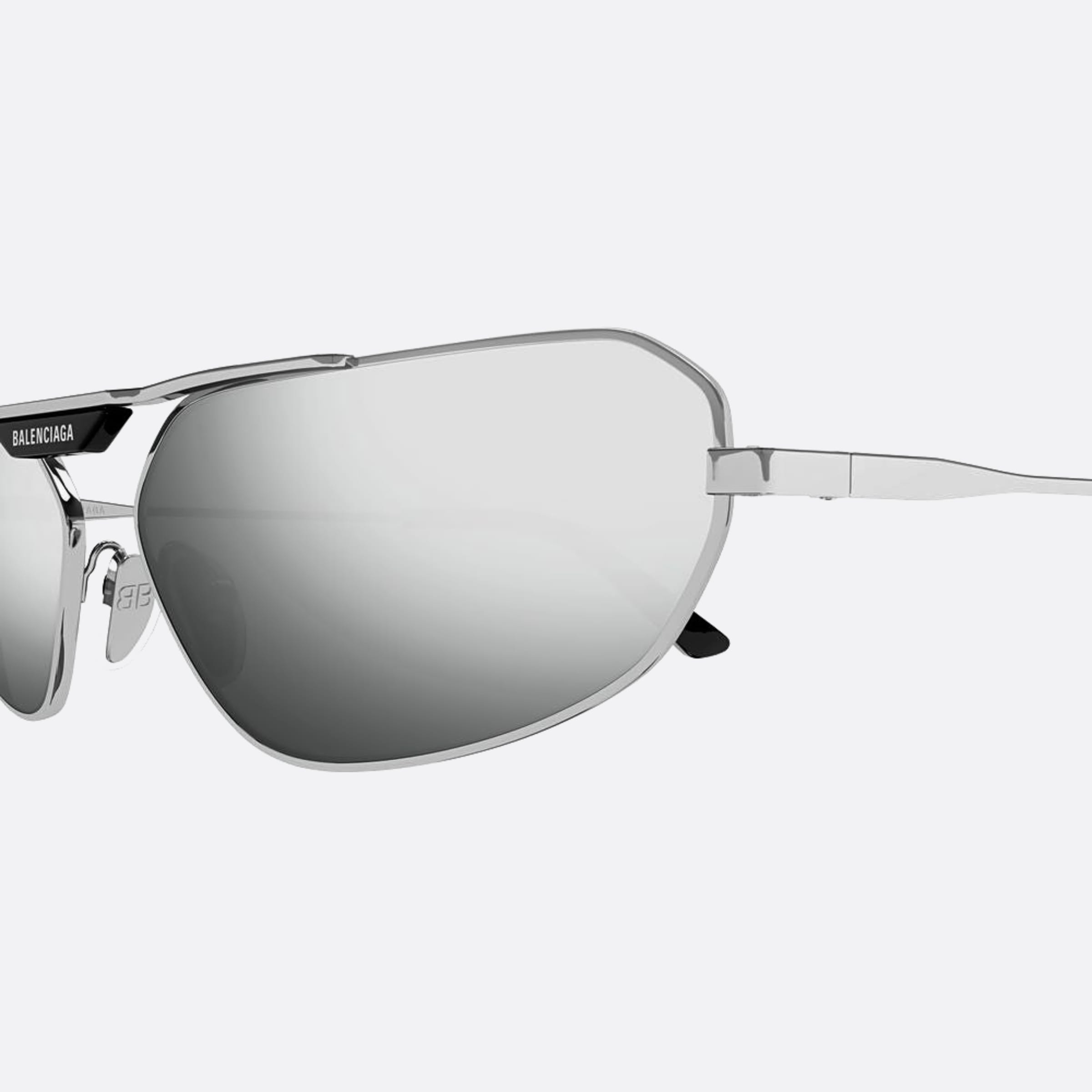 Balenciaga 64mm Silver Geometric Man Sunglasses - Detail View