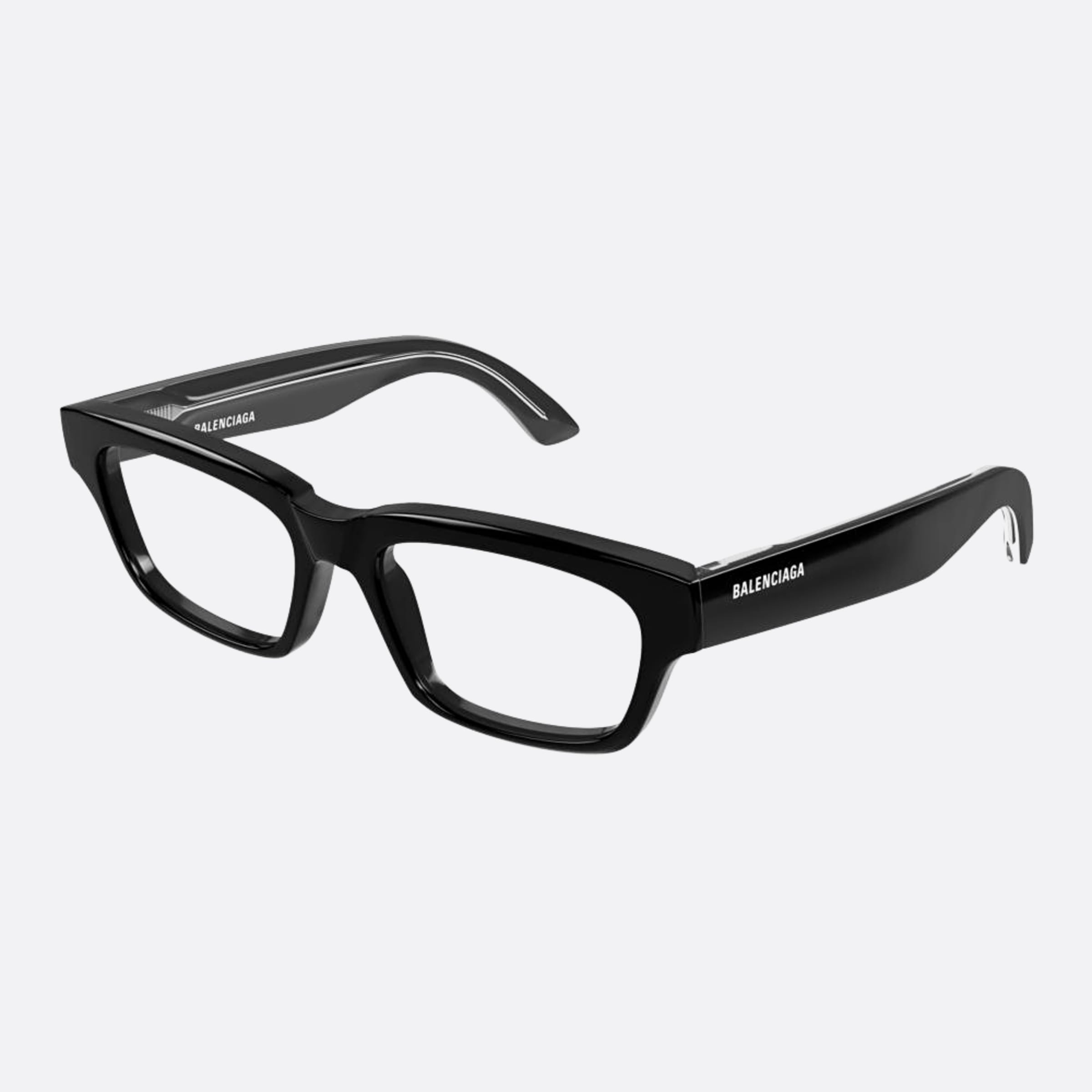 Balenciaga 53mm Black Rectangle Unisex Eyeglasses - Side View