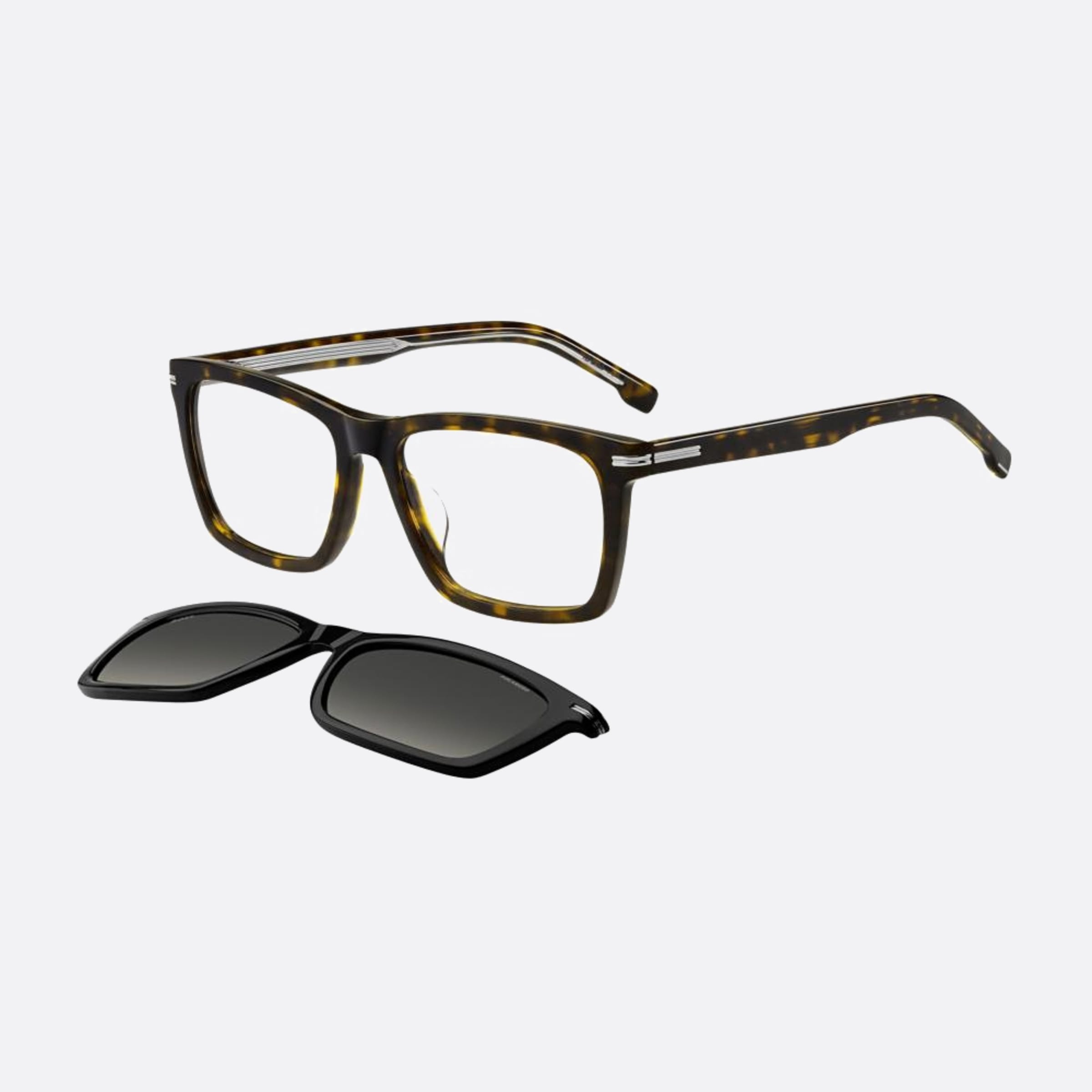 Boss 55mm Boss With Clip Wr7 Havana Squared Polarized Men Sunglasses - Side View