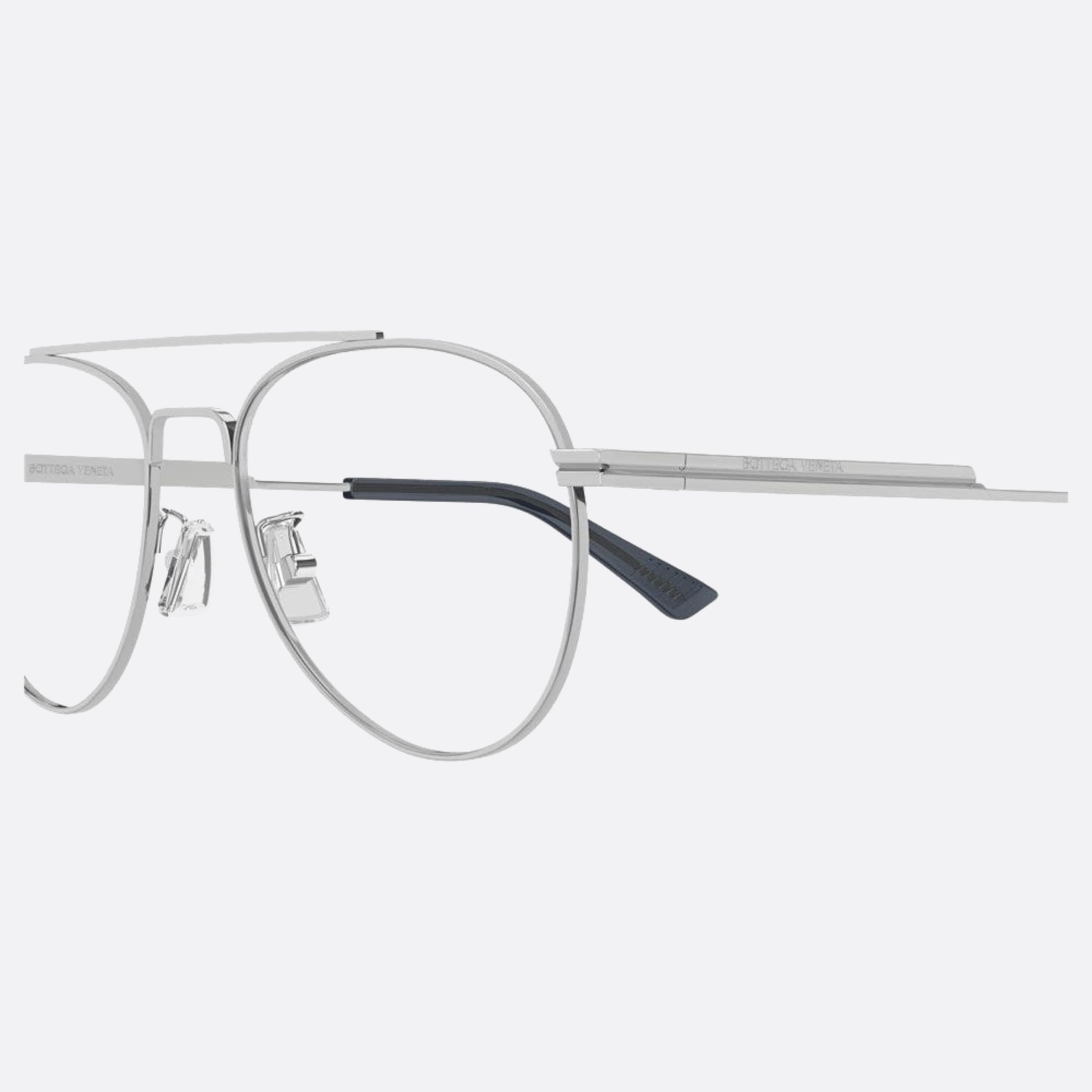 Bottega 54mm Veneta Silver Pilot Unisex Eyeglasses - Detail View