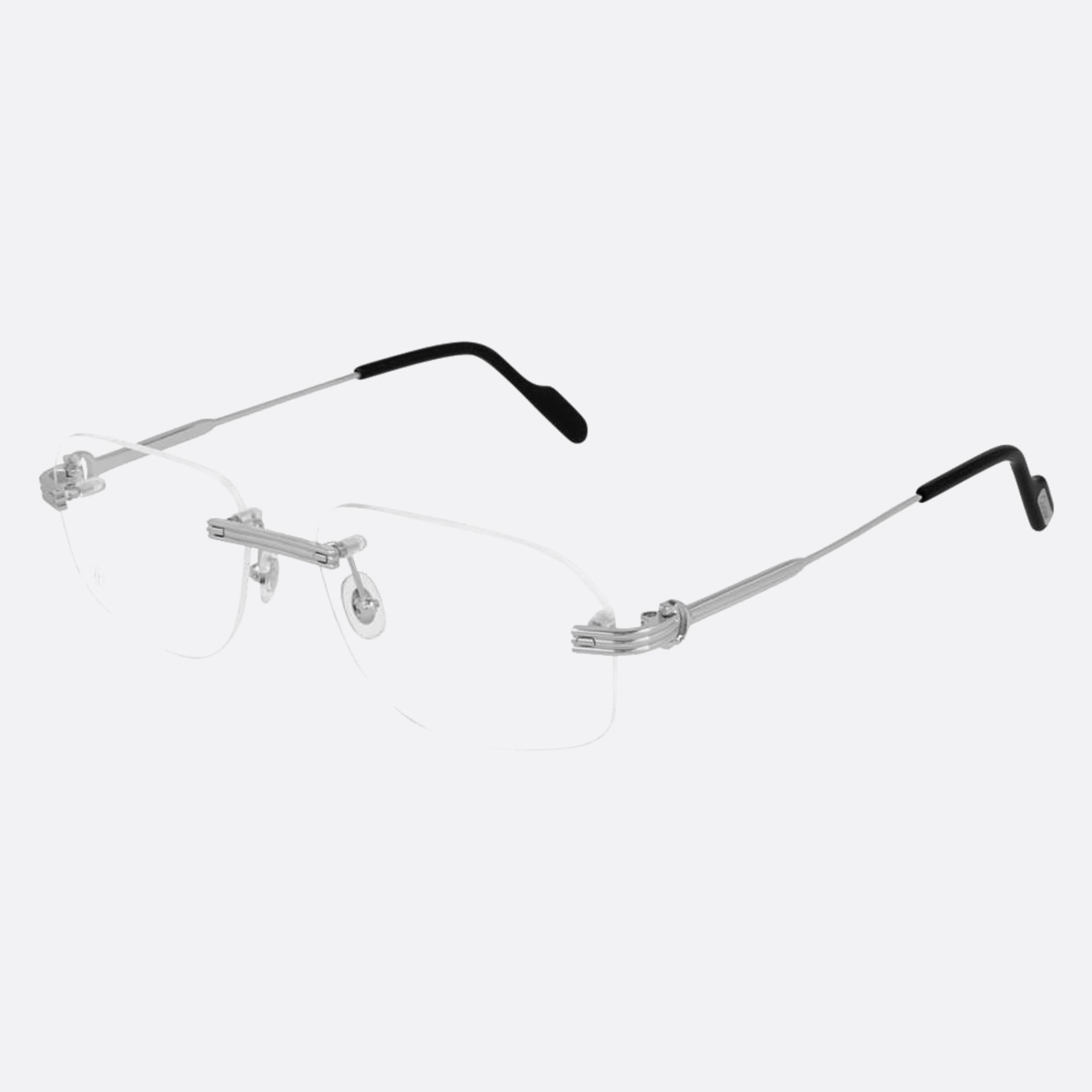Cartier 56mm Silver Geometric Men Eyeglasses - Side View
