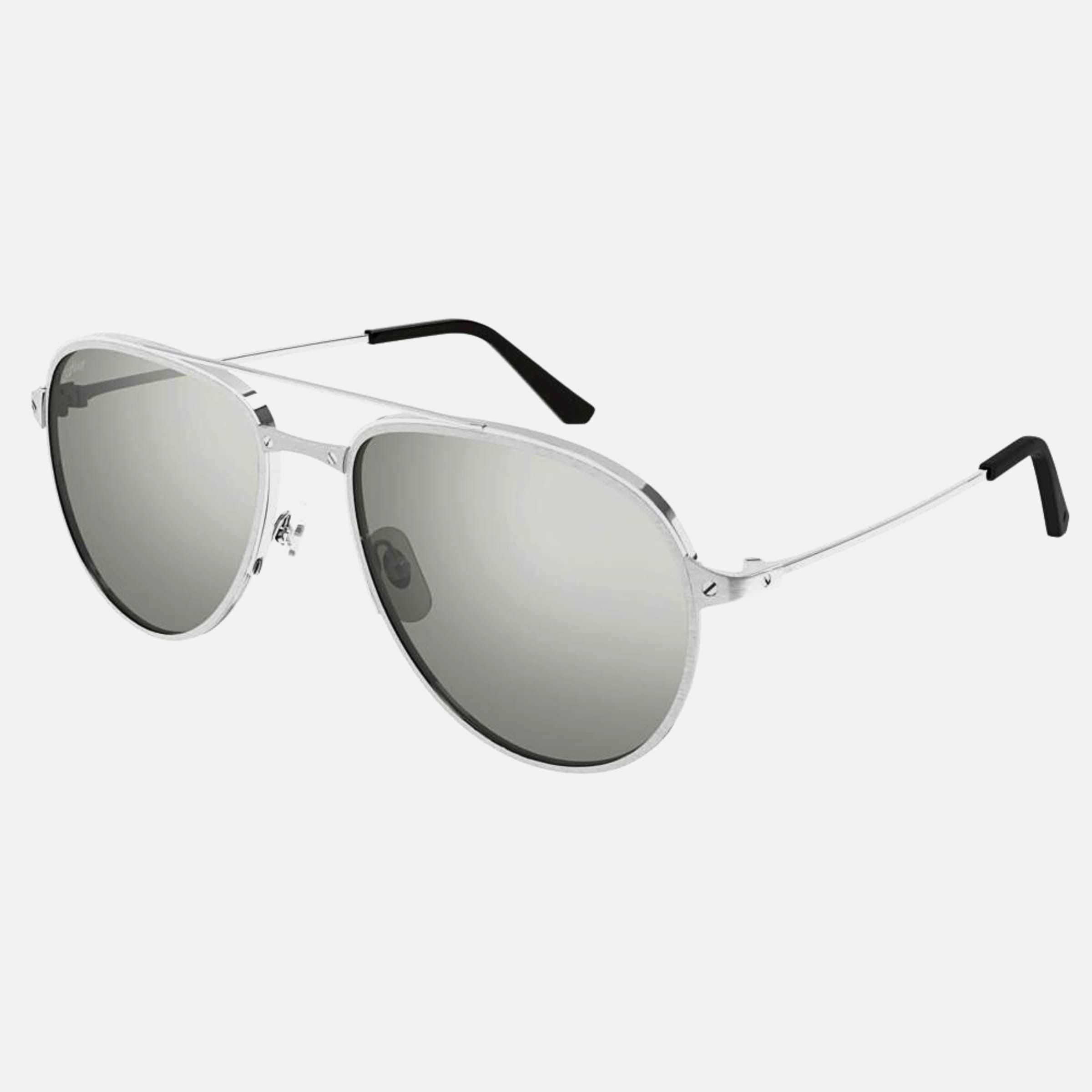 Cartier 59mm Silver Pilot Men Sunglasses - Side View