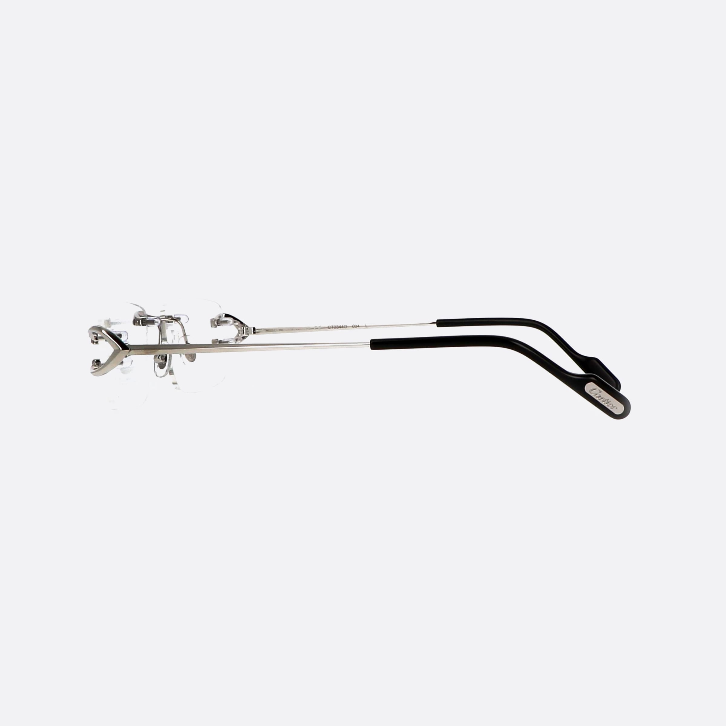 Cartier 56mm Silver Rectangle Men Eyeglasses - Detail View