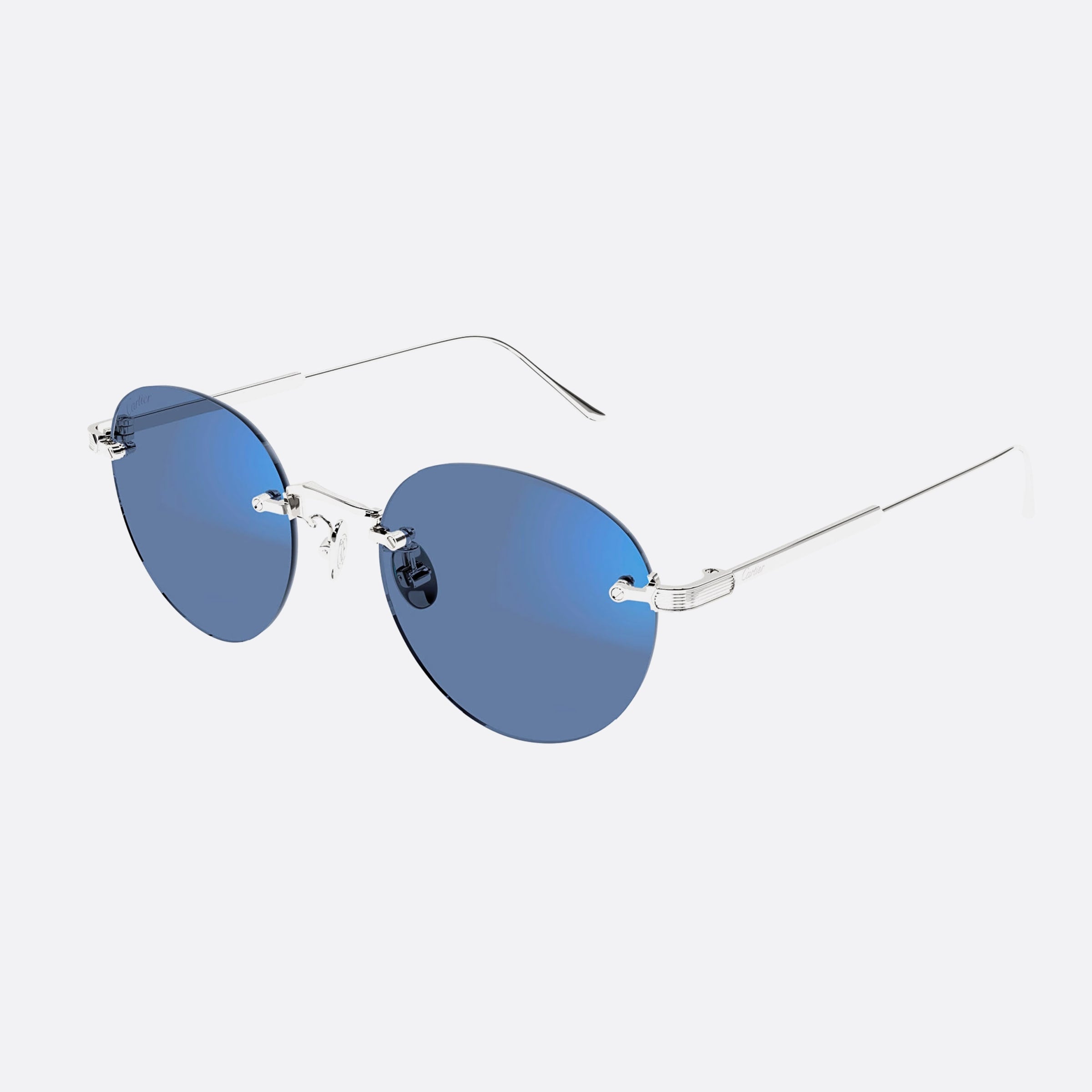 Cartier 52mm Sel Silver Round Men Sunglasses - Detail View