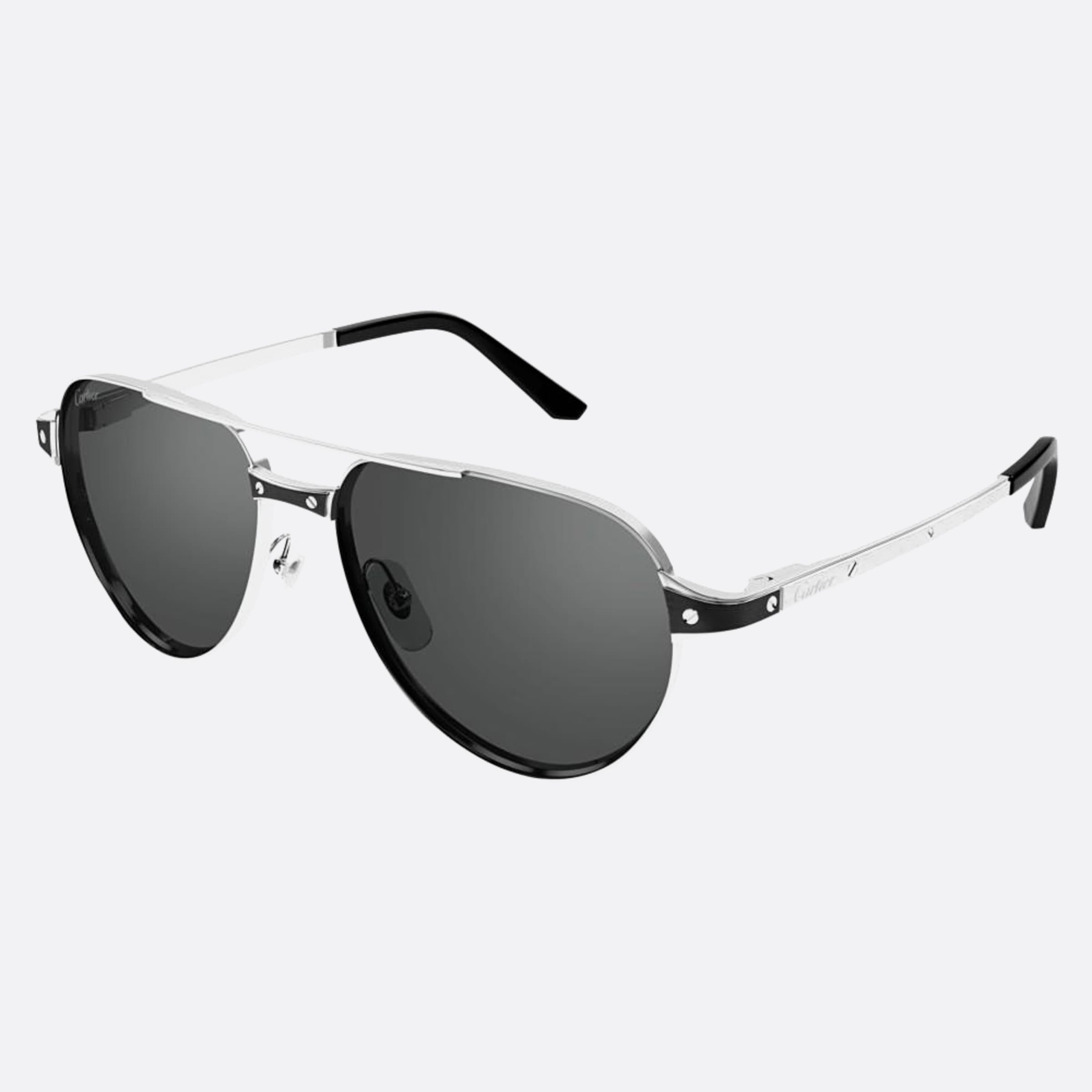 Cartier 59mm Silver Pilot Polarized Men Sunglasses - Side View