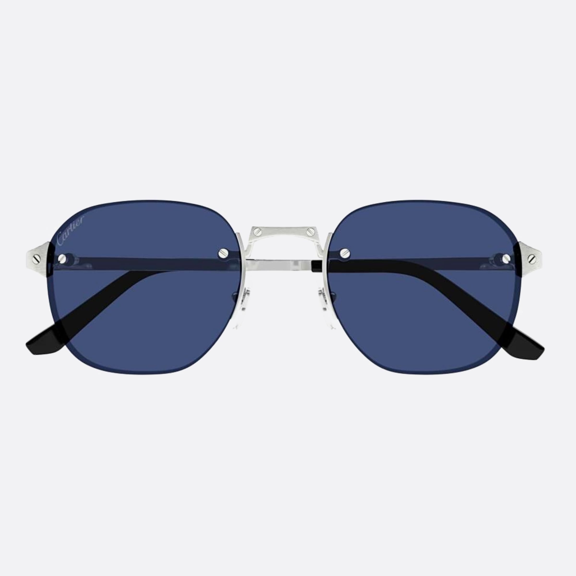 Cartier 53mm Silver Geometric Men Sunglasses - Main View