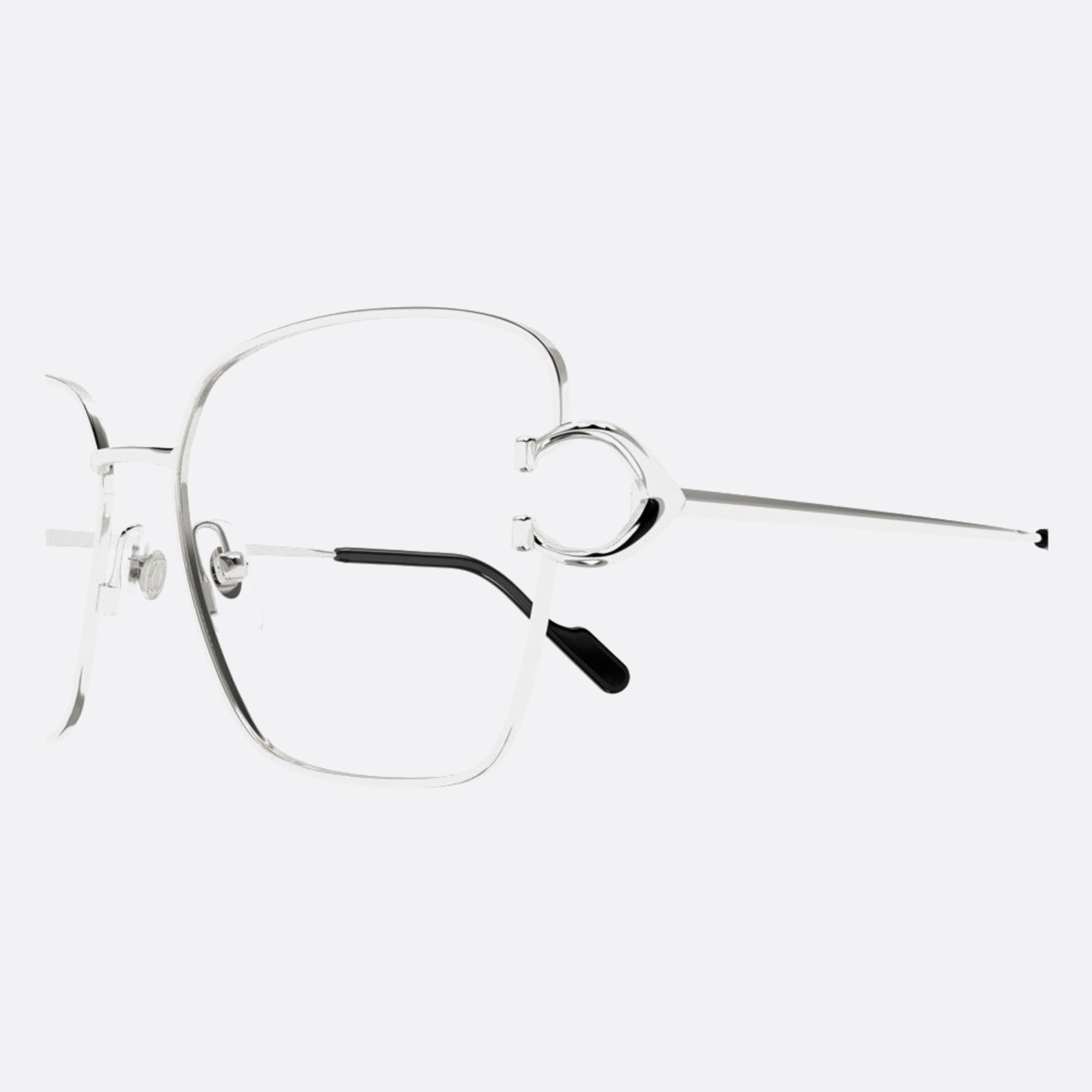 Cartier 58mm Silver Cat Eye Women Eyeglasses - Detail View
