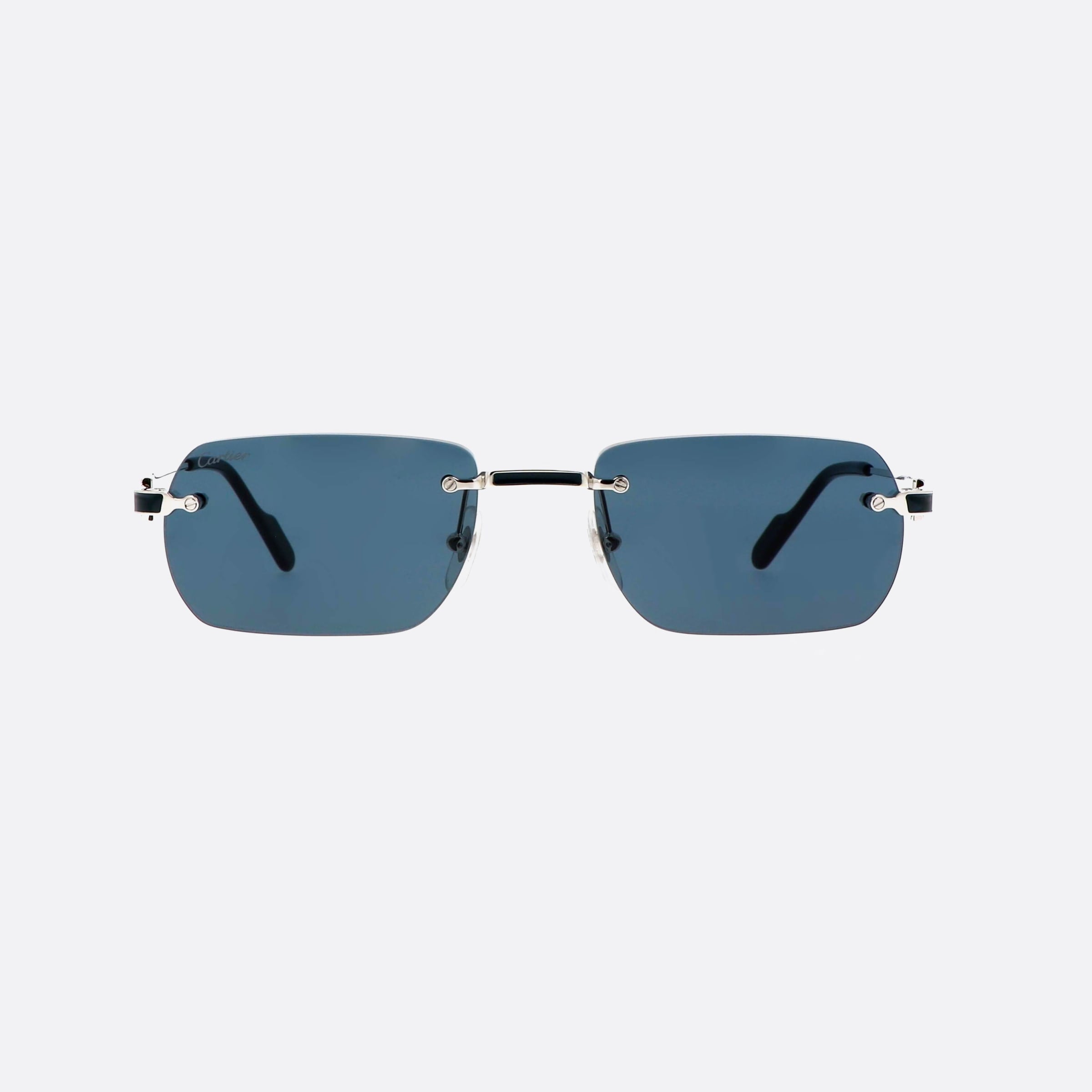 Cartier 55mm Exception Sibl Silver Rectangle Polarized Men Sunglasses - Side View