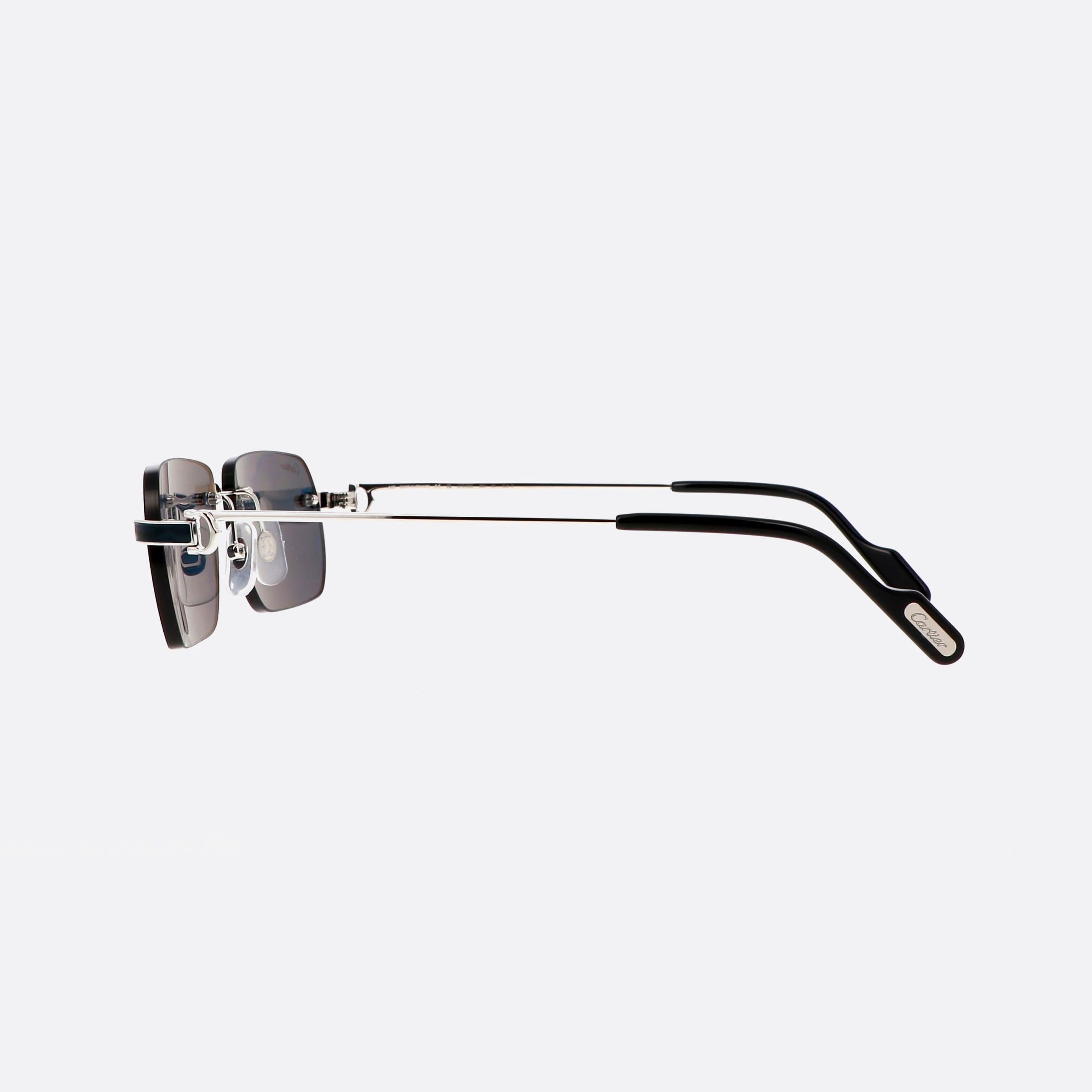 Cartier 55mm Exception Sibl Silver Rectangle Polarized Men Sunglasses - Detail View