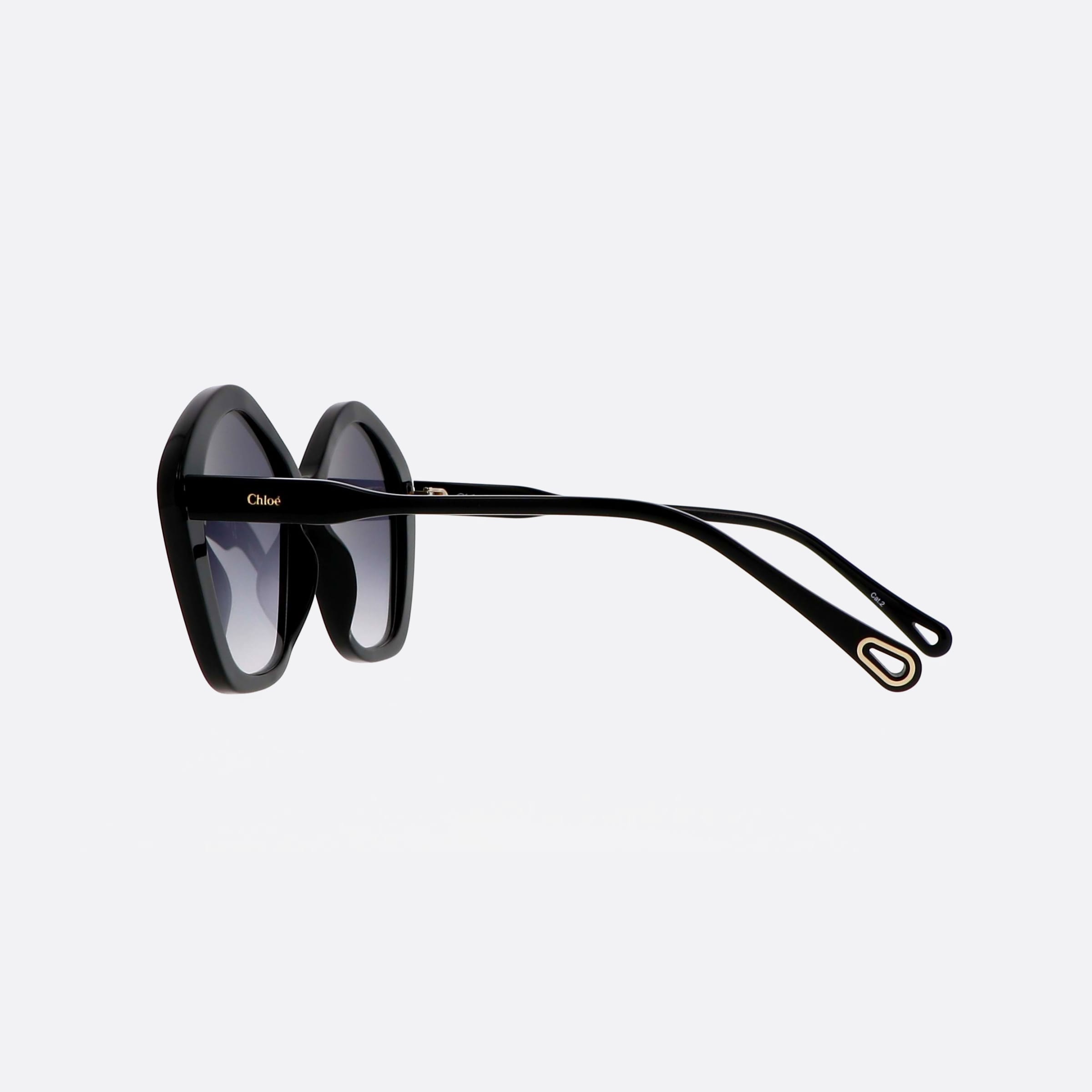 Chlo 57mm Black Hexagonal Unisex Sunglasses - Detail View