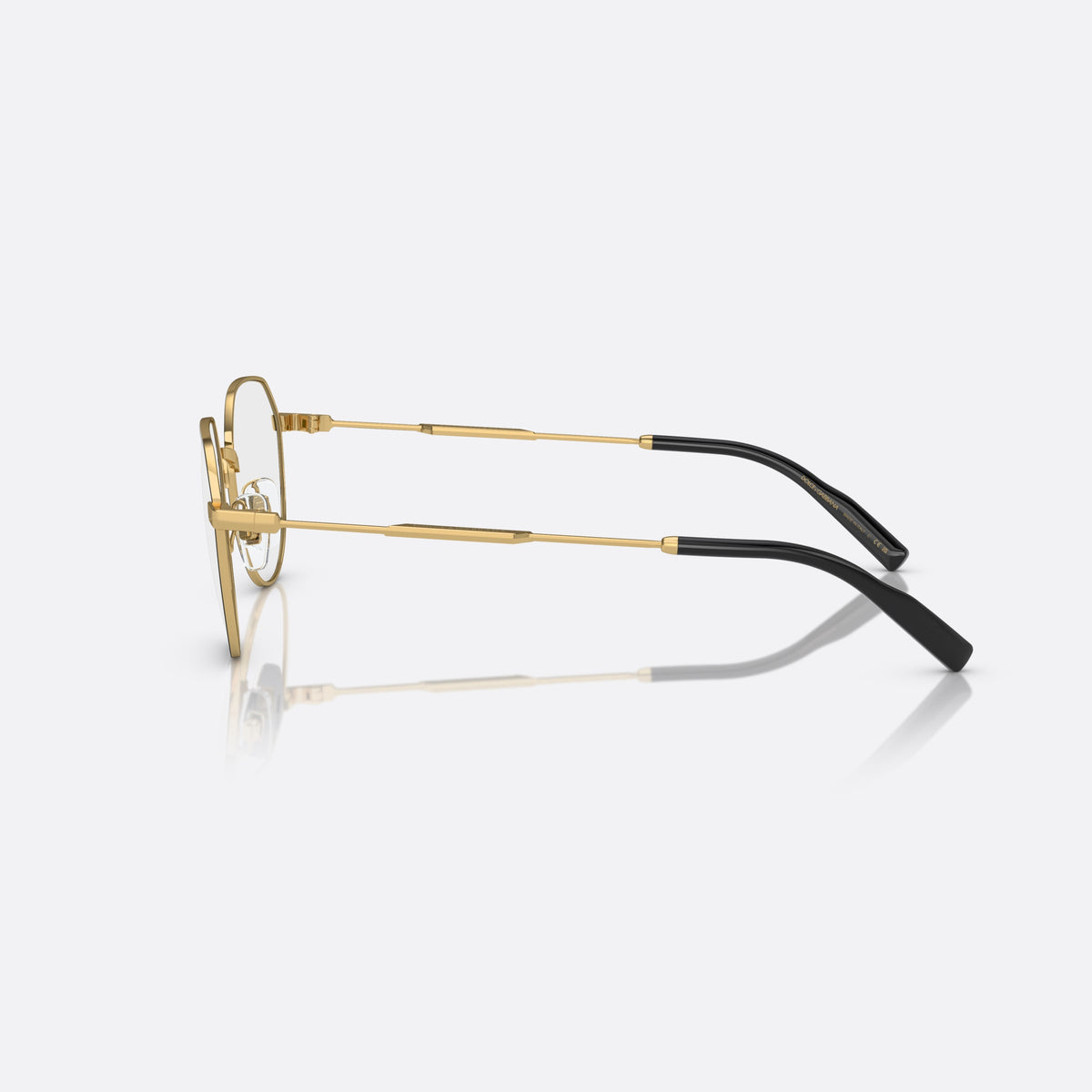 Dolce & Gabbana DG 1349 1311 eyeglasses, black round frame for men, gold-tone metal bridge, small logo plaque on temples, side view