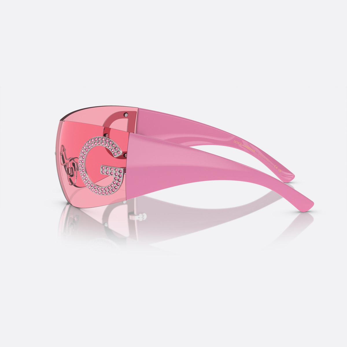 Dolce & Gabbana DG 2298B 05/84 A sunglasses, pink shield frame for women, keyhole bridge, silver-tone metal hardware, side view