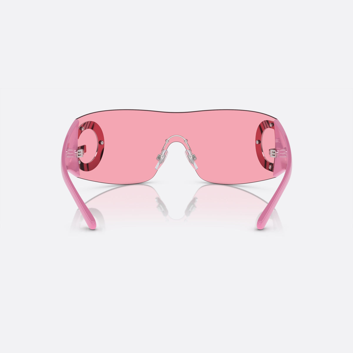 Dolce & Gabbana DG 2298B 05/84 A sunglasses, pink shield frame for women, keyhole bridge, silver-tone metal hardware, back view