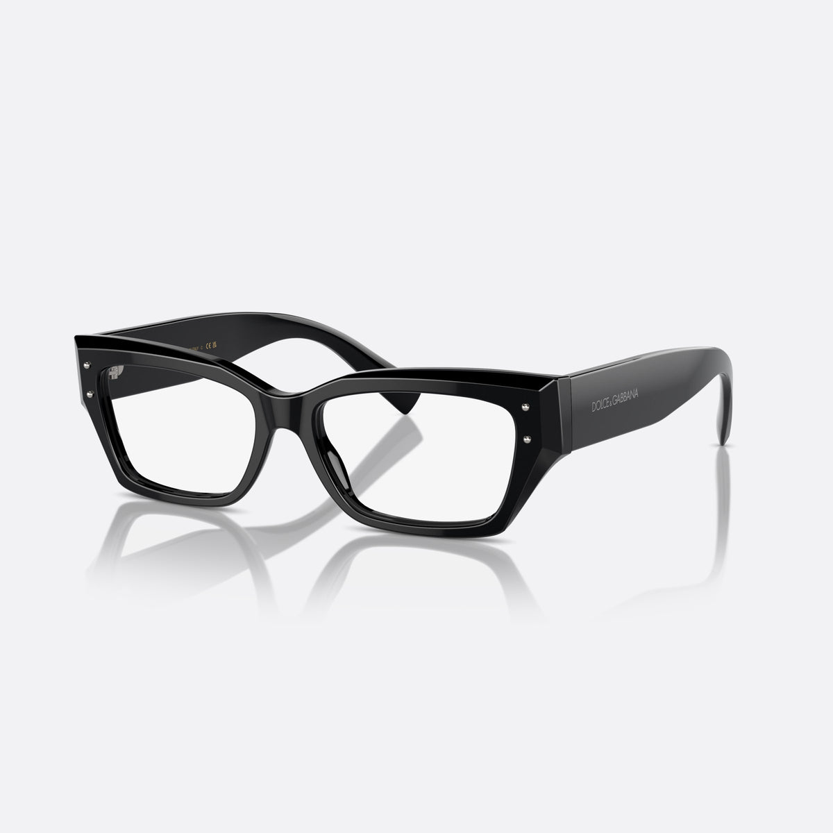 Dolce & Gabbana DG 3387 501 eyeglasses, black squared frame for women, plain bridge, integrated into front, wide tapered temples
