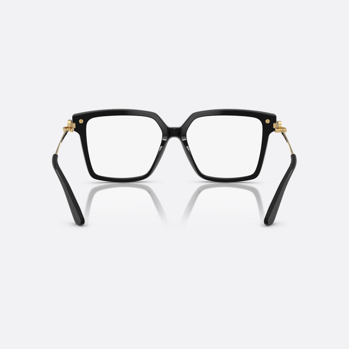 Dolce & Gabbana DG 3397 501 eyeglasses, black butterfly frame for women, plain double bridge, brand logo plaque on temple, back view