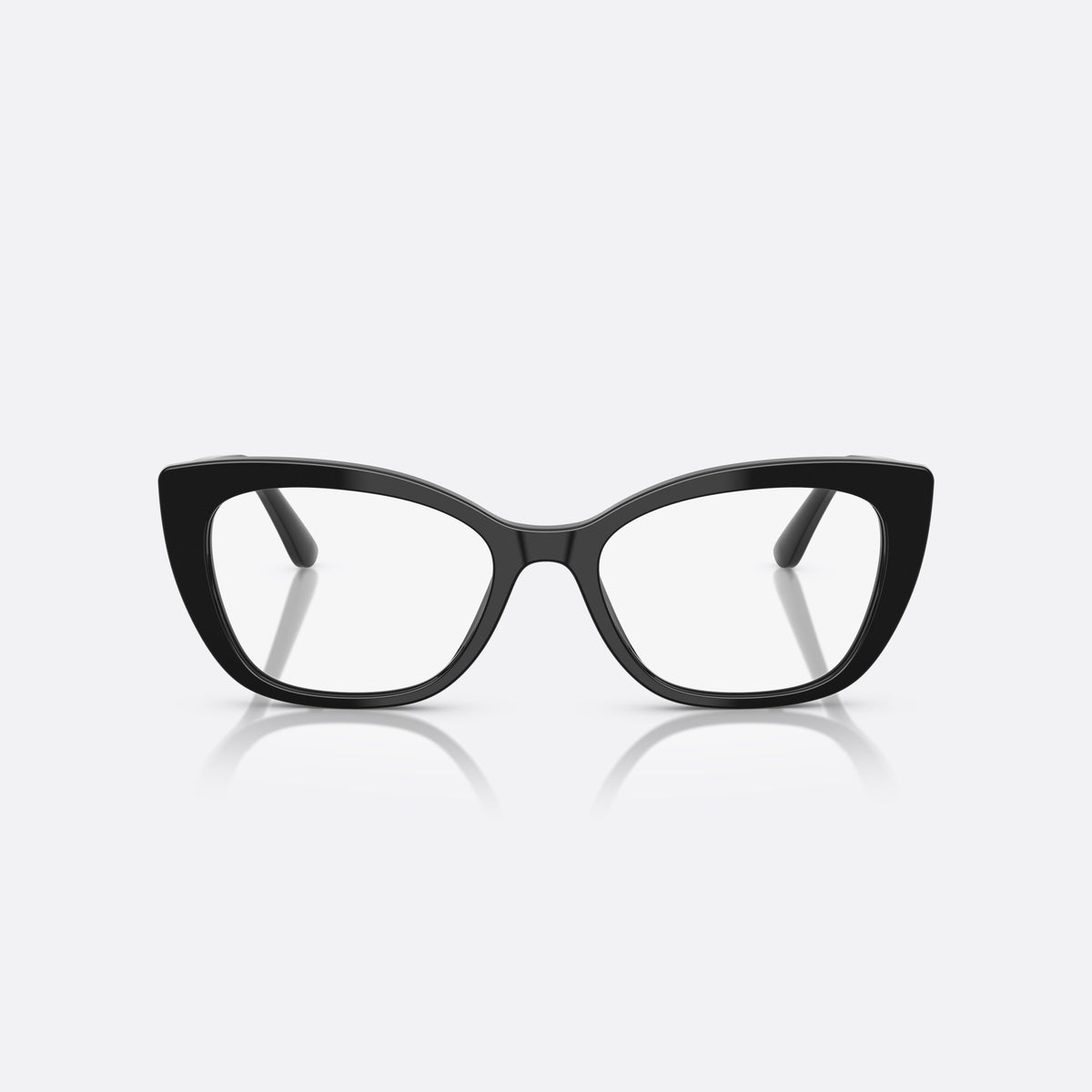 Dolce & Gabbana DG 3398 501 eyeglasses, black cat eye frame for women, plain bridge, brand logo plaque on temples, front view