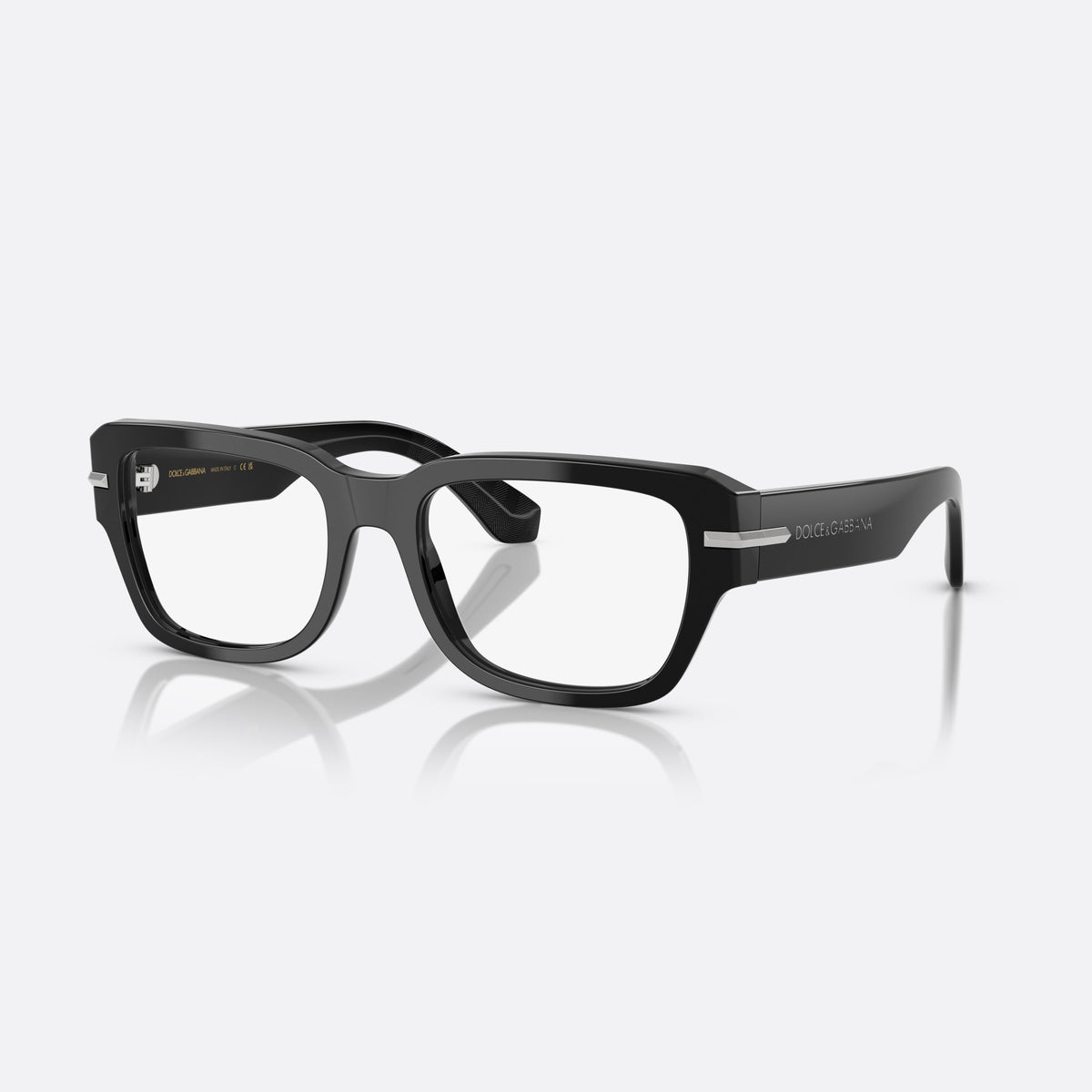 Dolce & Gabbana DG 3408 501 eyeglasses, black squared frame for men, plain bridge, integrated into frame, brand logo on temple
