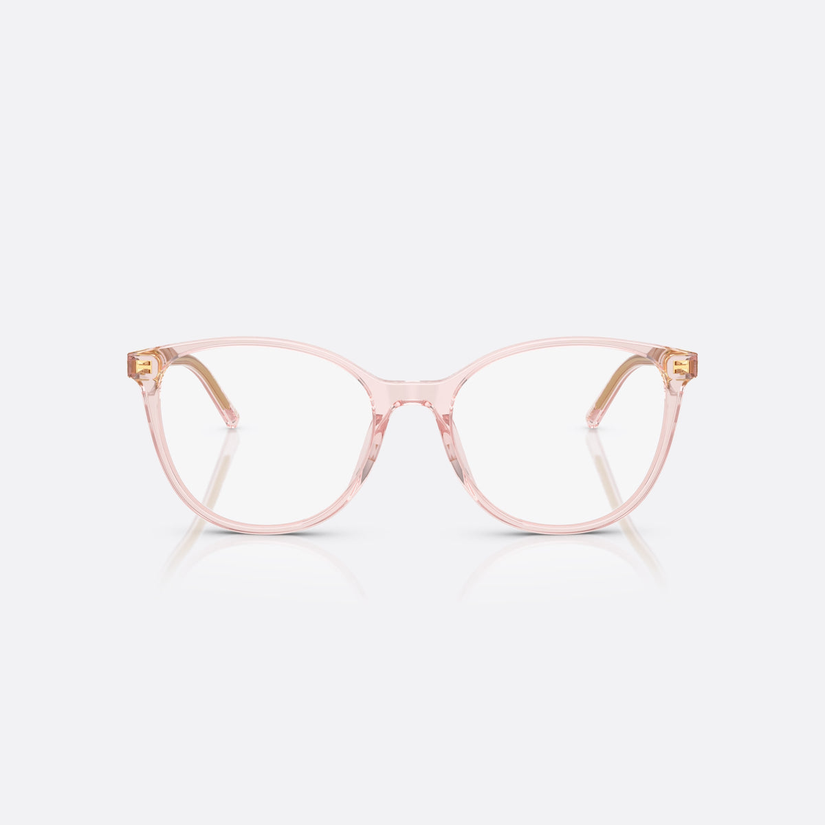 Dolce & Gabbana DG 3425 3148 eyeglasses, pink round frame for women, plain bridge, brand lettering on temples, gold-tone hinges, front view