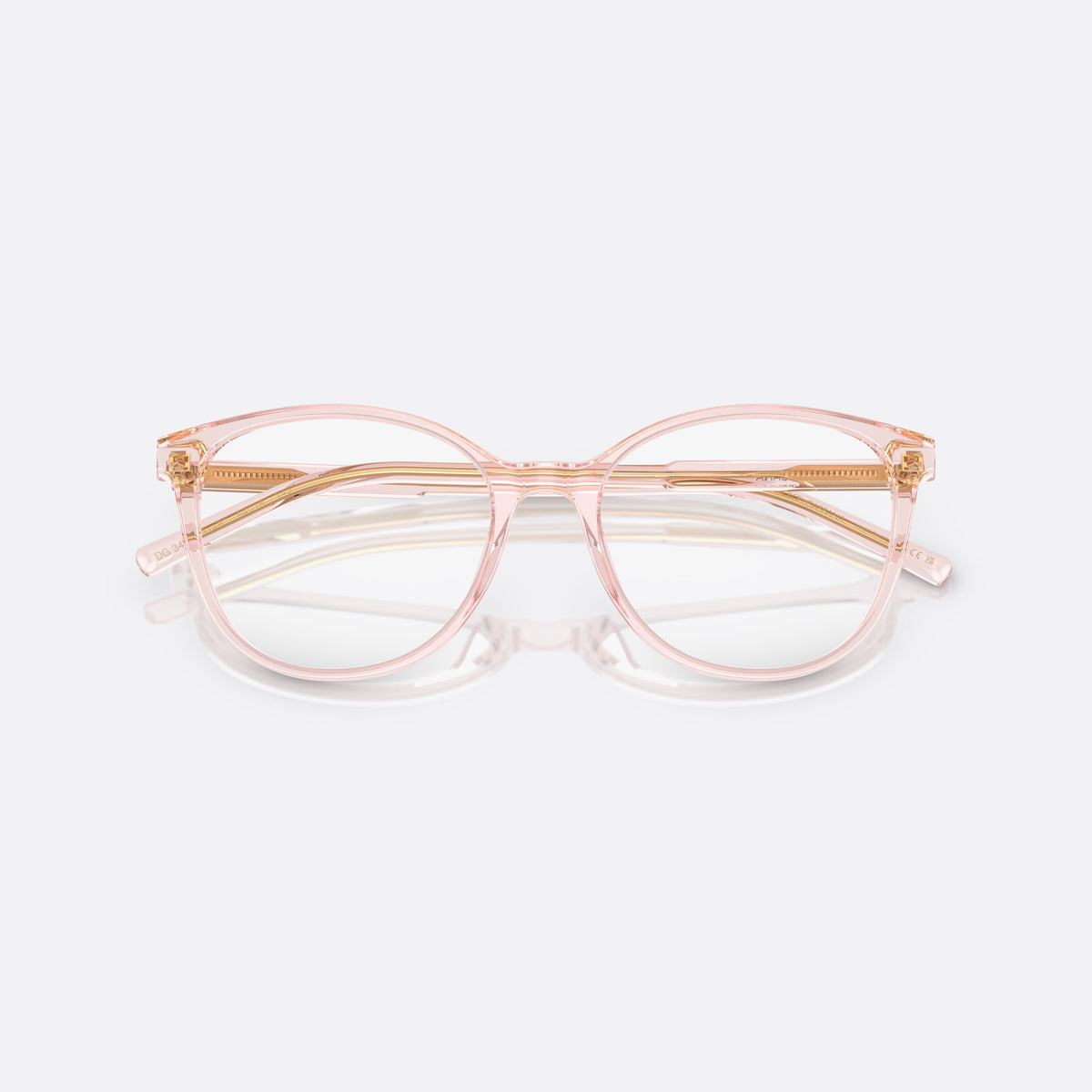 Dolce & Gabbana DG 3425 3148 eyeglasses, pink round frame for women, plain bridge, brand logo on temples, full-rim, folded
