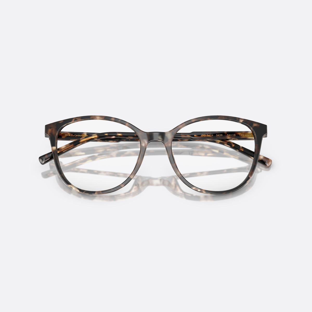 Rame ochelari de vedere Dolce & Gabbana DG 3425 3438, rotunzi havana, pentru femei, punte simplă din acetat, literele brandului pe brațe, cu brațele pliate