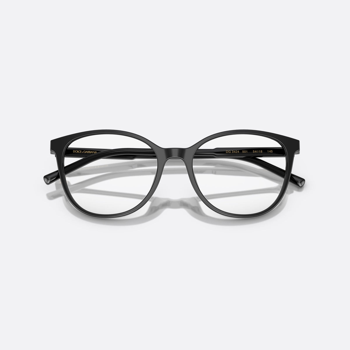 Rame ochelari de vedere Dolce & Gabbana DG 3425 501, rotunzi negru, pentru femei, punte simplă, integrată, literele brandului pe brațe, cu brațele pliate