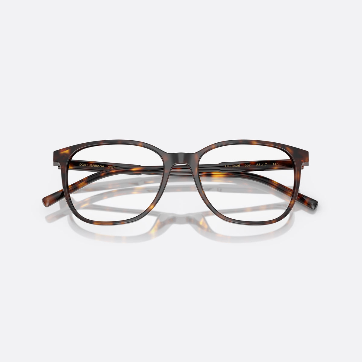 Rame ochelari de vedere Dolce & Gabbana DG 3426 502, pantos havana, pentru bărbați, punte simplă integrată, literele brandului pe brațe, cu brațele pliate