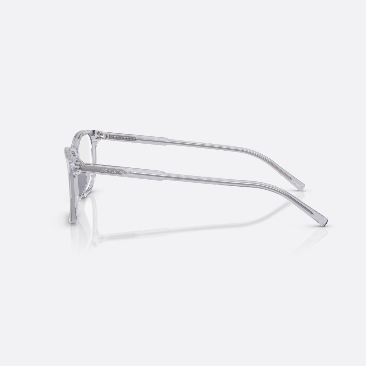 Dolce & Gabbana DG 3427 3291 eyeglasses, grey squared frame for men, plain bridge, brand lettering on temples, full-rim frame, side view