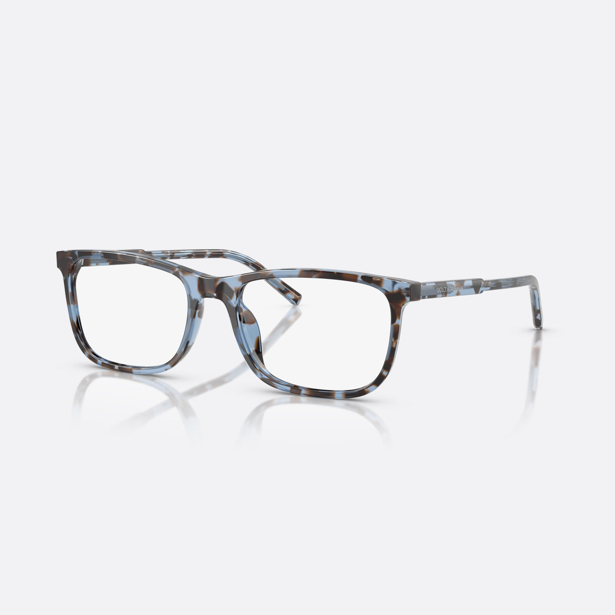 Dolce & Gabbana DG 3427 3392 eyeglasses, blue squared frame for men, plain bridge, brand lettering on temples, silver-tone hinges