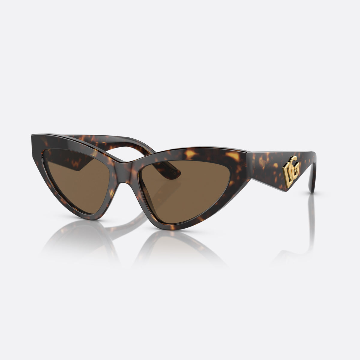 Dolce & Gabbana DG 4439 502/73 sunglasses, havana cat eye frame for women, plain bridge, integrated into front, wide tapered temples