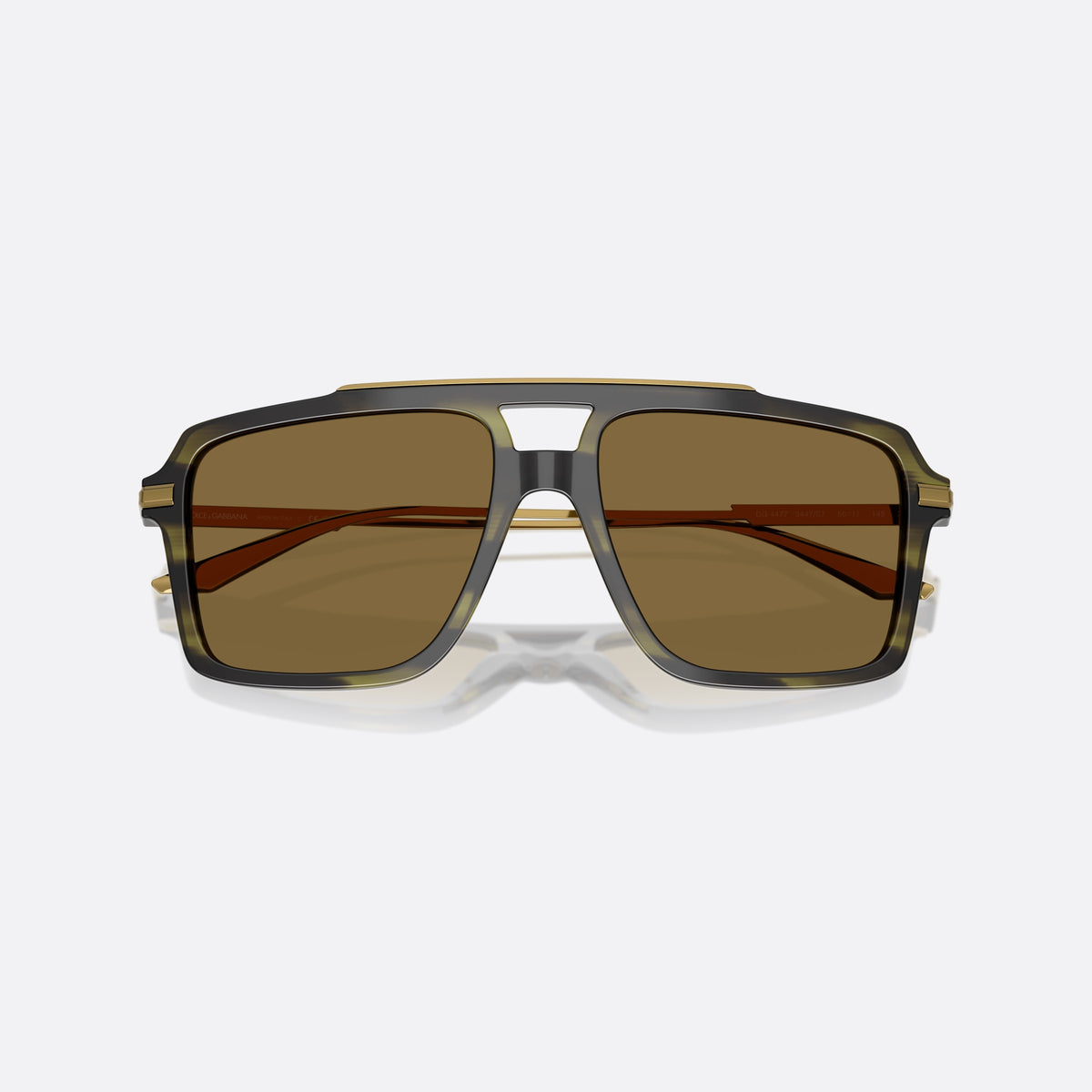 Dolce & Gabbana DG 4477 3447S7 sunglasses, green squared frame for men, double bridge with metal top bar, full-rim frame, folded