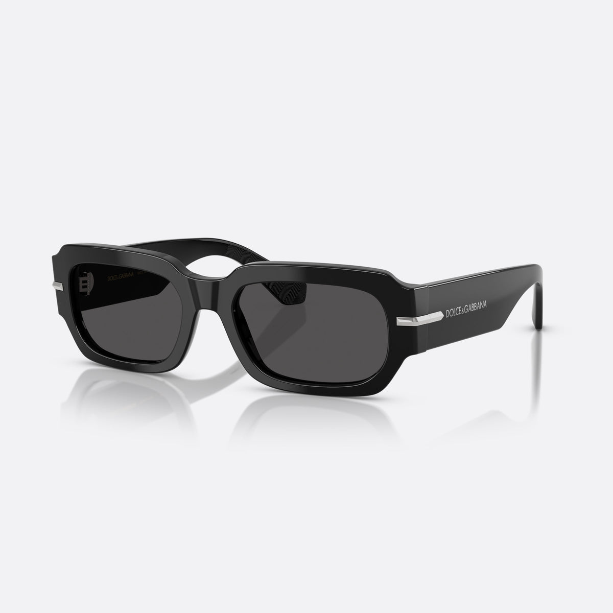 Dolce & Gabbana DG 4485 501/87 sunglasses, black rectangle frame for men, plain bridge, brand lettering on temples, full-rim frame
