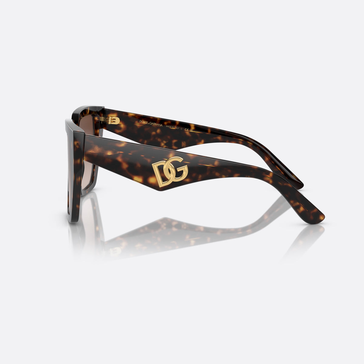 Ochelari de soare Dolce & Gabbana DG Crossed DG4438 502/13, fluture havana, pentru femei, punte dublă cu decupaj central, brațe late conice, vedere laterală