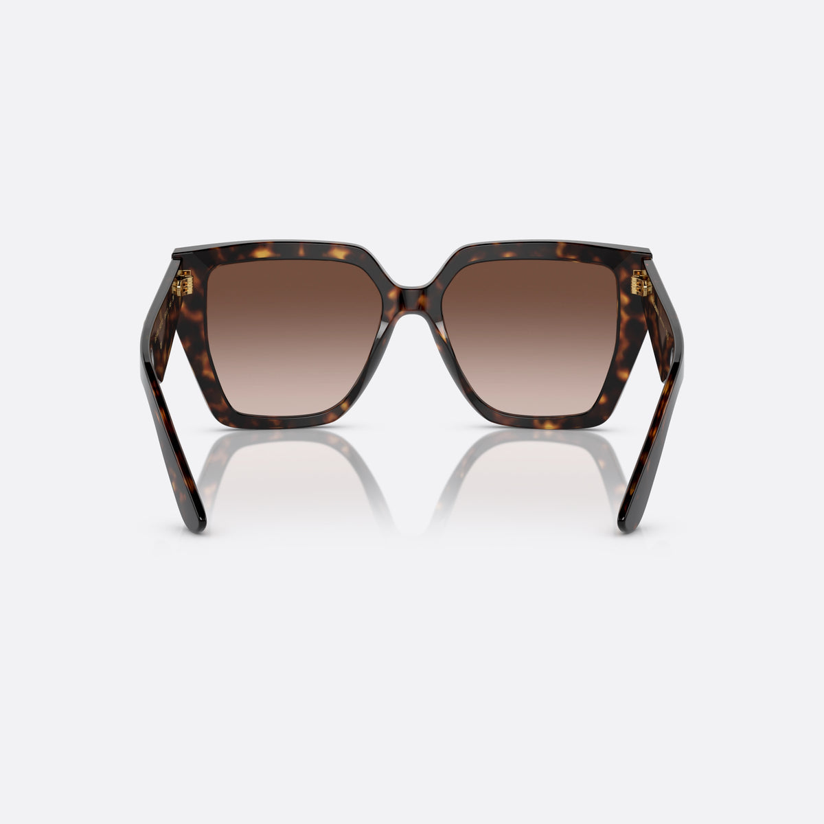 Ochelari de soare Dolce & Gabbana DG Crossed DG4438 502/13, fluture havana, pentru femei, punte dublă cu decupaj central, brațe late conice, vedere din spate