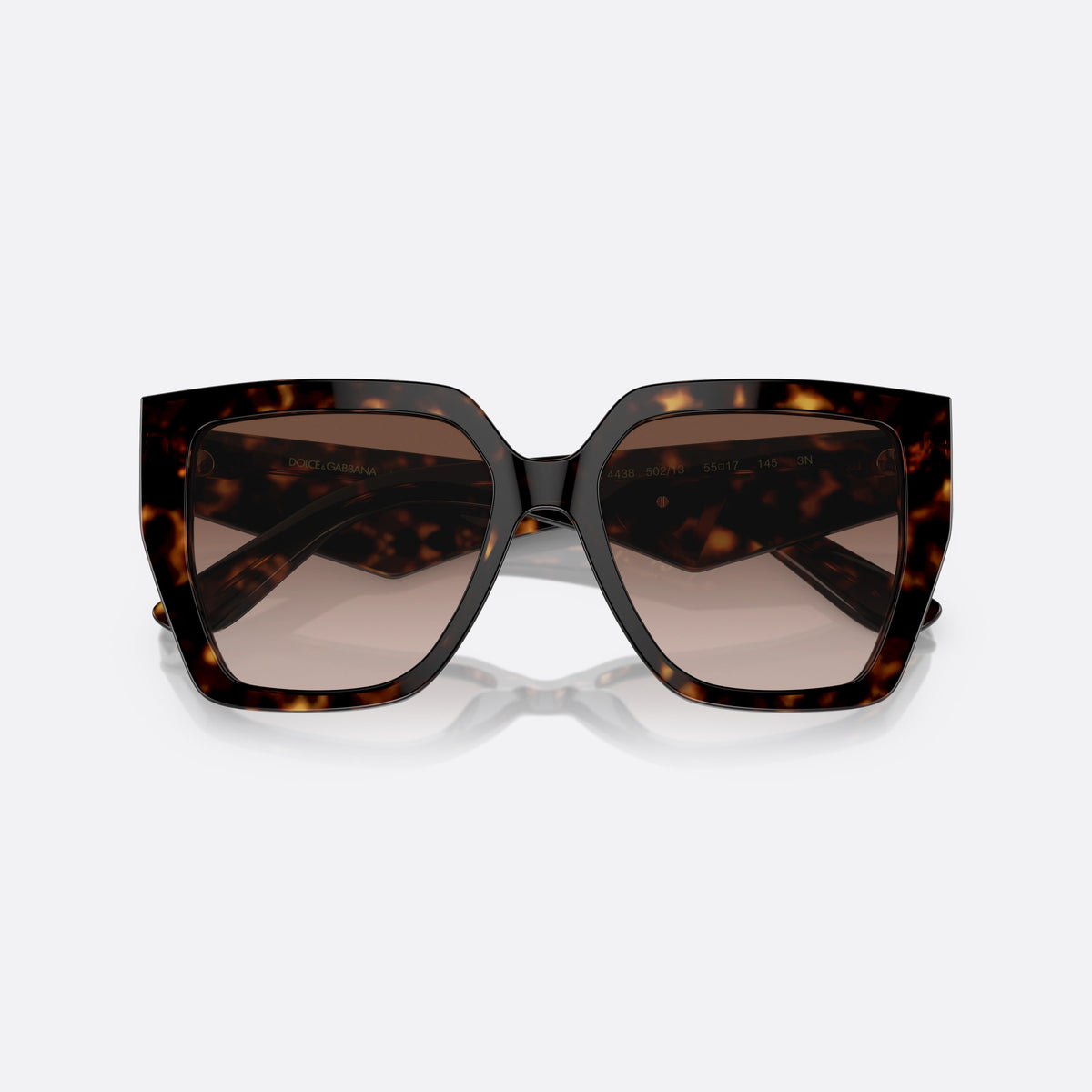 Ochelari de soare Dolce & Gabbana DG Crossed DG4438 502/13, fluture havana, pentru femei, punte dublă cu decupaj central, brațe late conice, cu brațele pliate