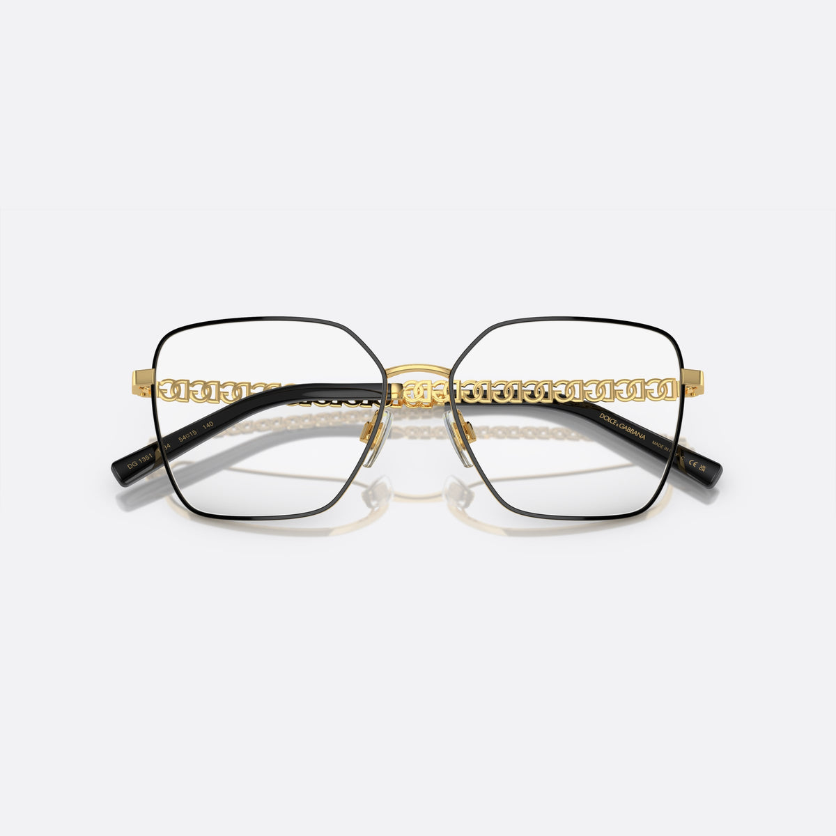 Rame ochelari de vedere Dolce & Gabbana DG1351 1334, patrati negru, pentru femei, punte metalică simplă, logo-ul brandului pe brațe, cu brațele pliate
