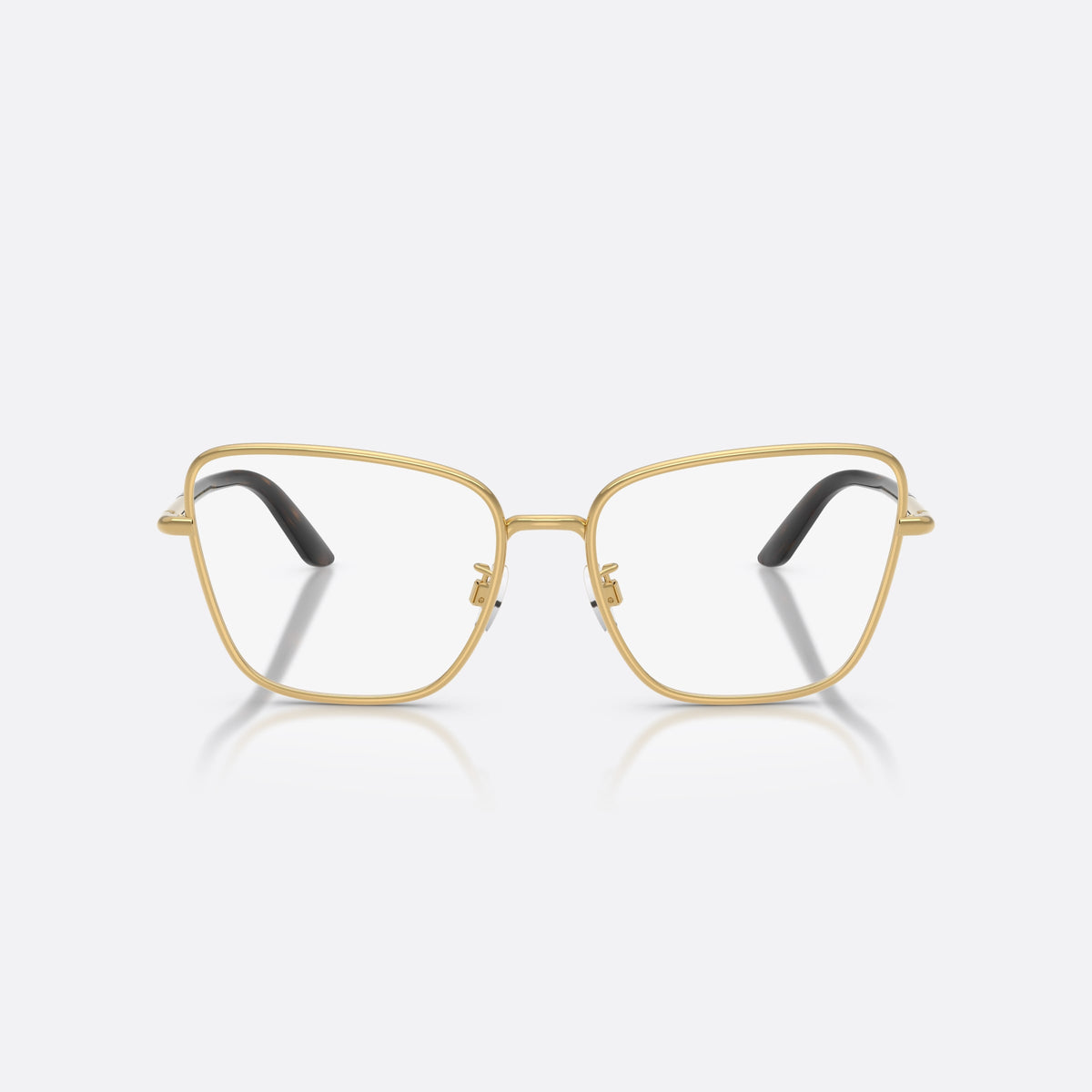 Dolce & Gabbana DG1359 02 eyeglasses, gold cat eye frame for women, plain metal bridge, brand lettering on the temples, front view