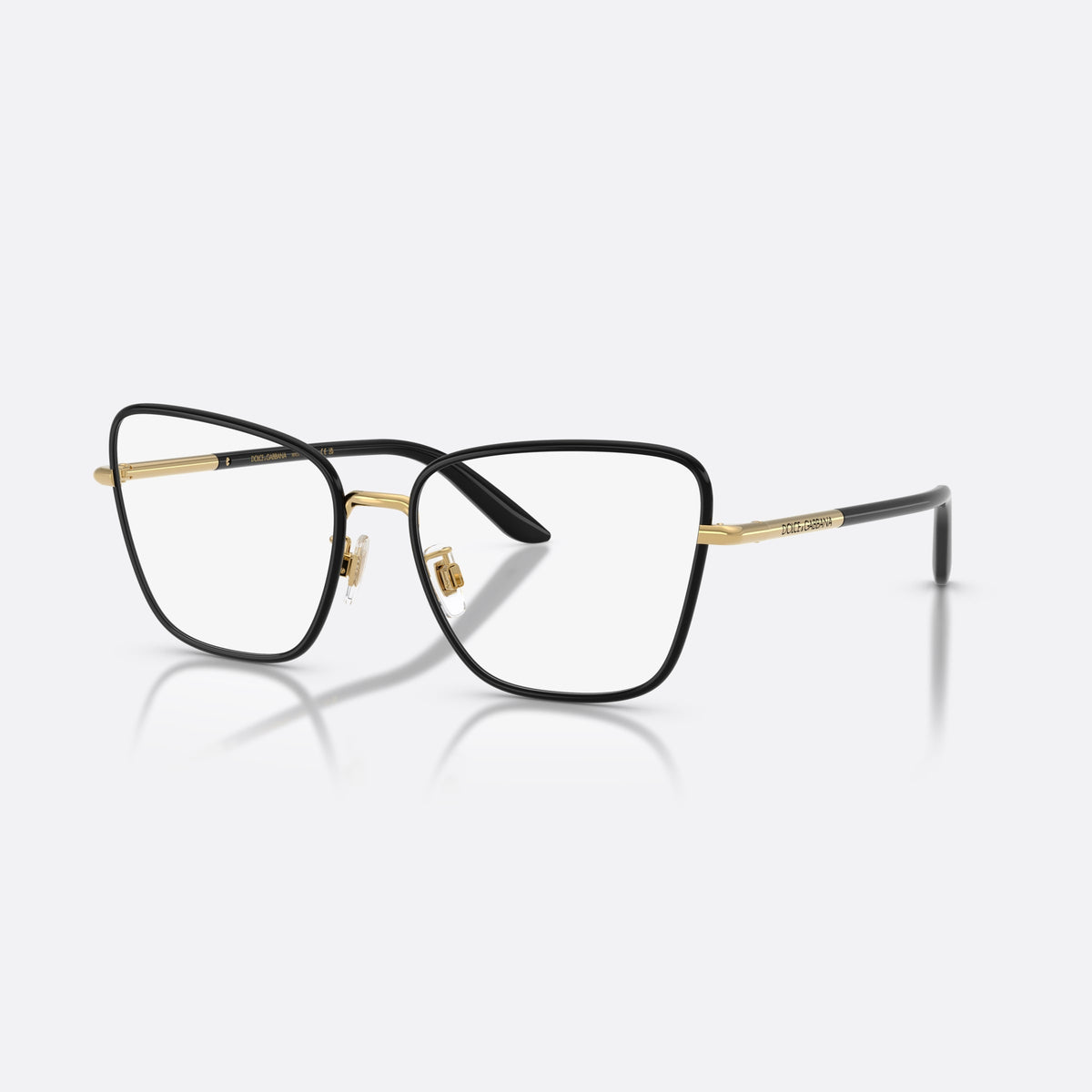 Dolce & Gabbana DG1359 1334 eyeglasses, black cat eye frame for women, metal bridge with gold accent, full-rim metal frame