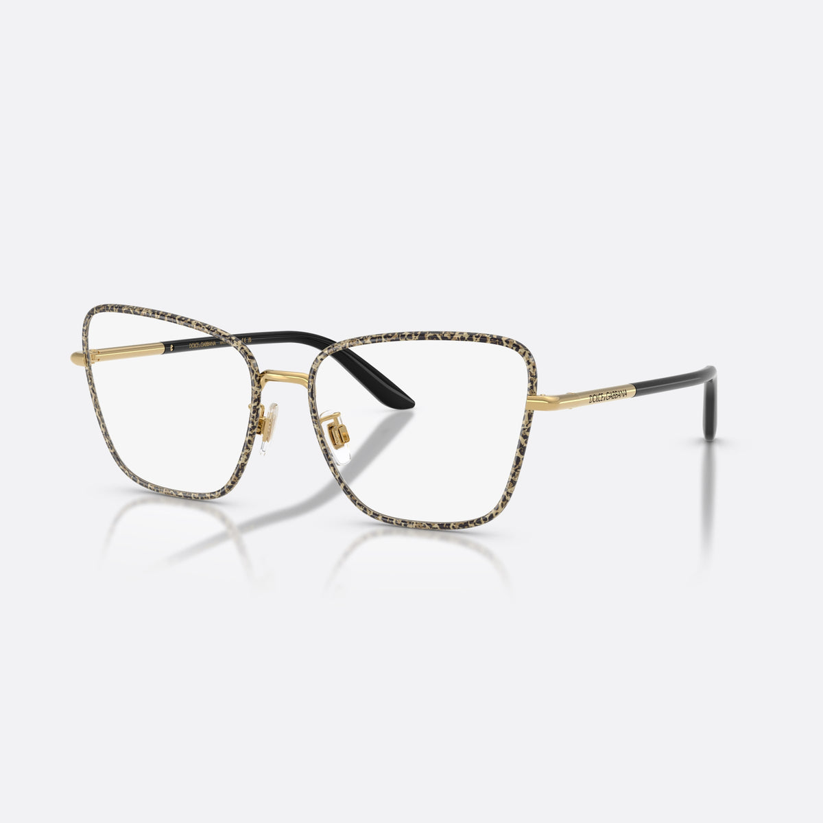 Dolce & Gabbana DG1359 1364 eyeglasses, gold cat eye frame for women, saddle metal bridge, brand lettering on temples