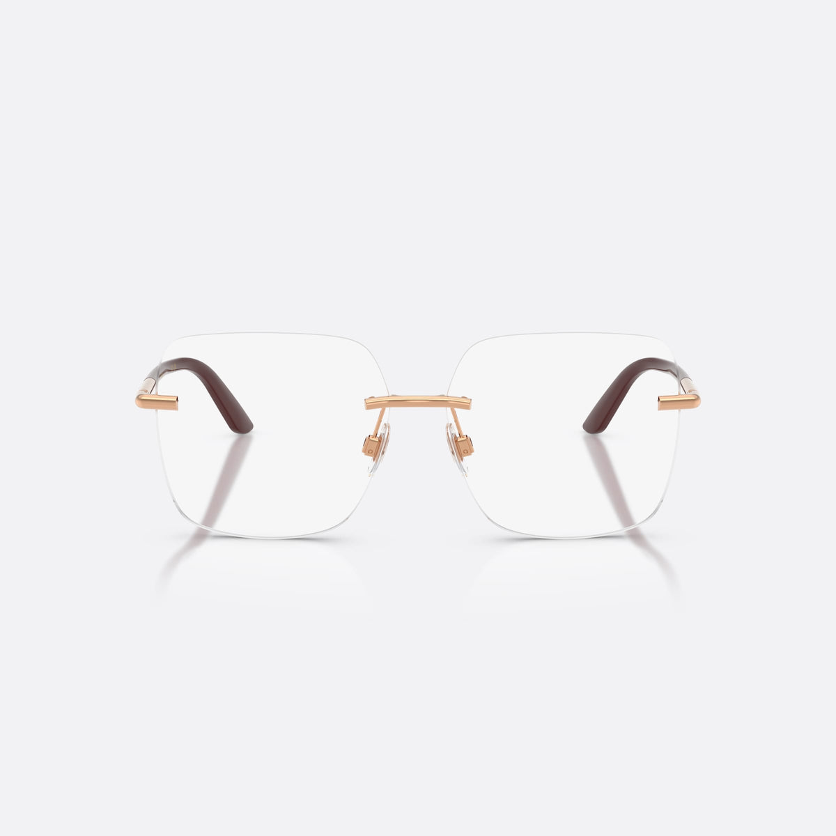Dolce & Gabbana DG1360 1298 eyeglasses, gold square frame for women, plain metal bridge, brand lettering on temples, front view