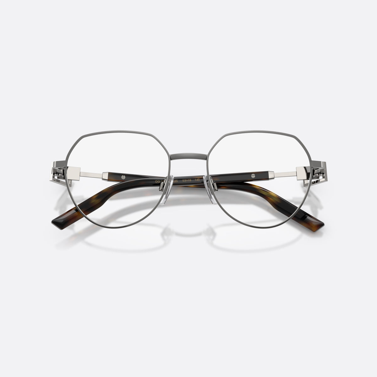 Dolce & Gabbana DG1362 1335 eyeglasses, brown phantos frame for men, plain metal bridge, brand logo plaque on temple, folded