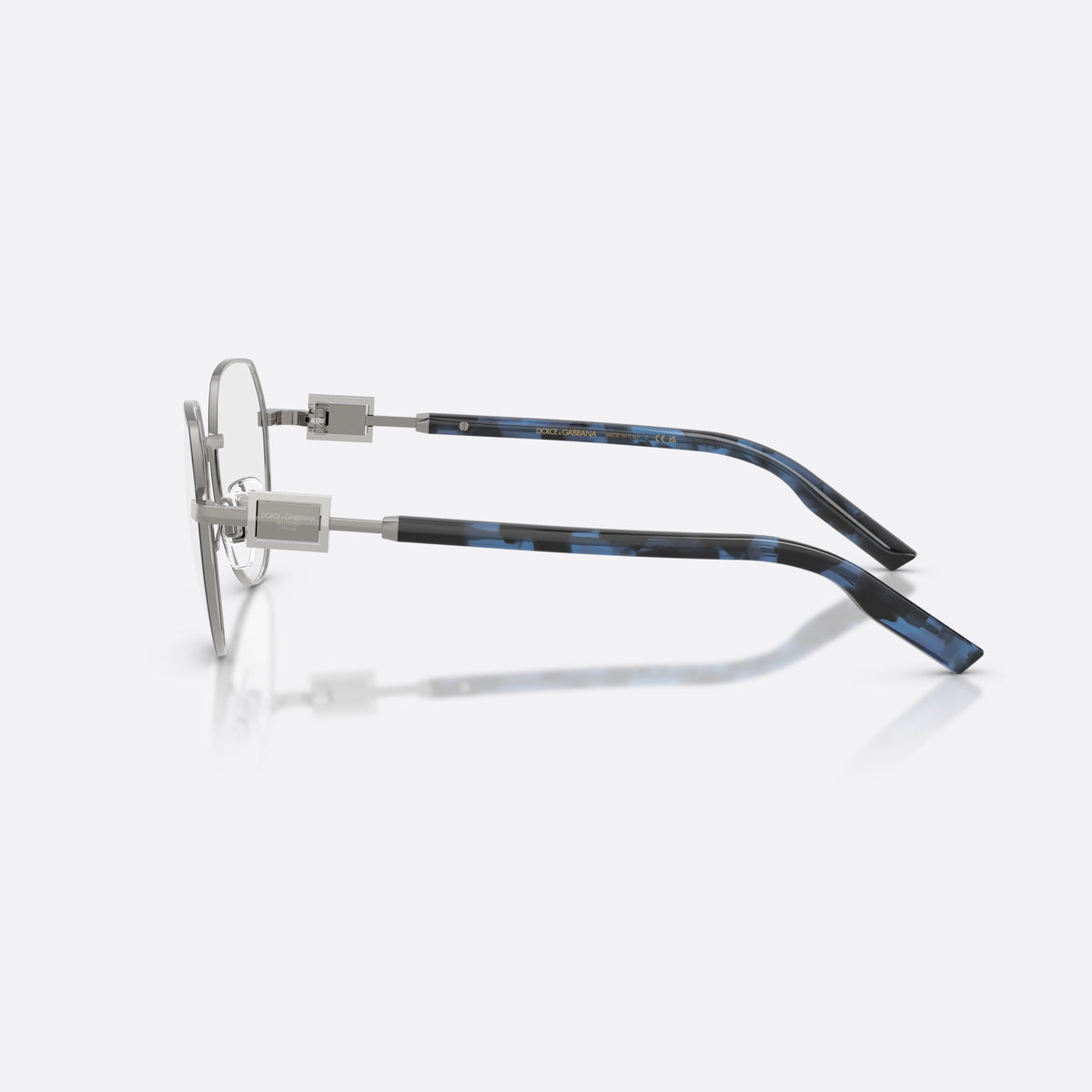 Rame ochelari de vedere Dolce & Gabbana DG1362 1349, phantos albastru, pentru bărbați, punte metalică simplă, placă cu logoul brandului pe braț, vedere laterală