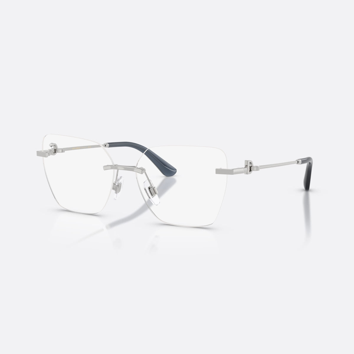 Dolce & Gabbana DG1363 05 eyeglasses, silver cat eye frame for women, plain metal bridge, brand logo plaque on temples