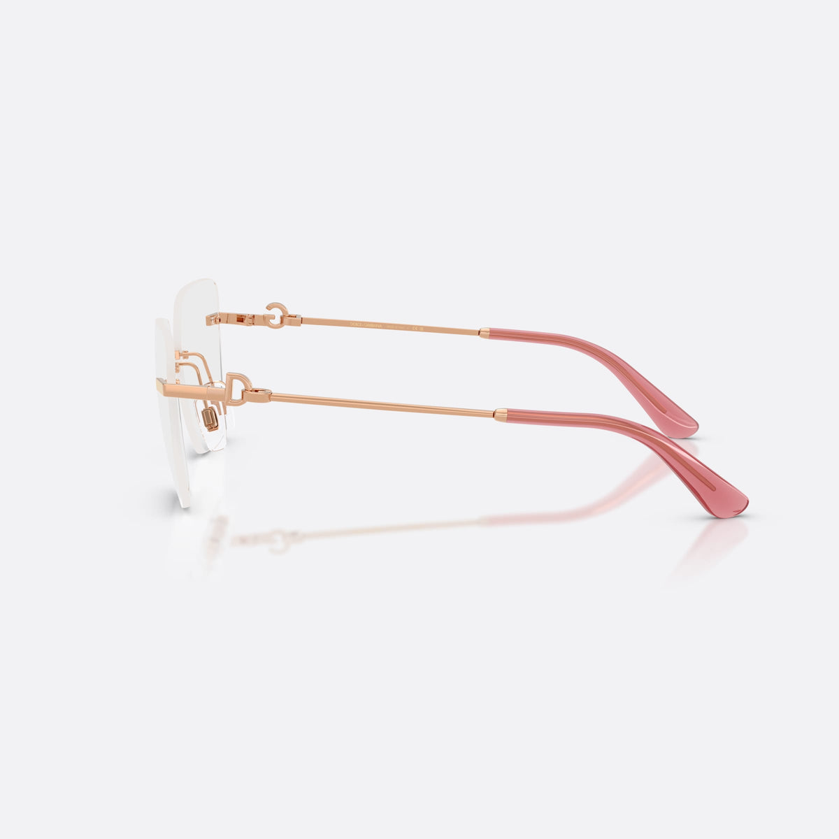 Rame ochelari de vedere Dolce & Gabbana DG1363 1298, cat eye auriu, pentru femei, punte metalică cu bară plată, literele brandului pe brațe, vedere laterală