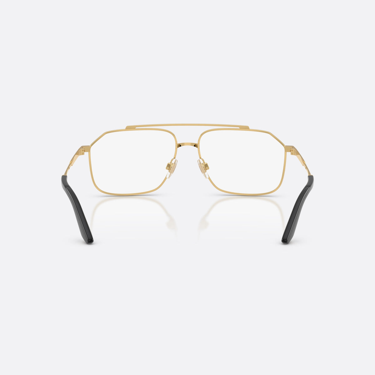 Dolce & Gabbana DG1364 02 eyeglasses, gold pilot frame for men, double bridge with top bar, brand lettering on the temples, back view