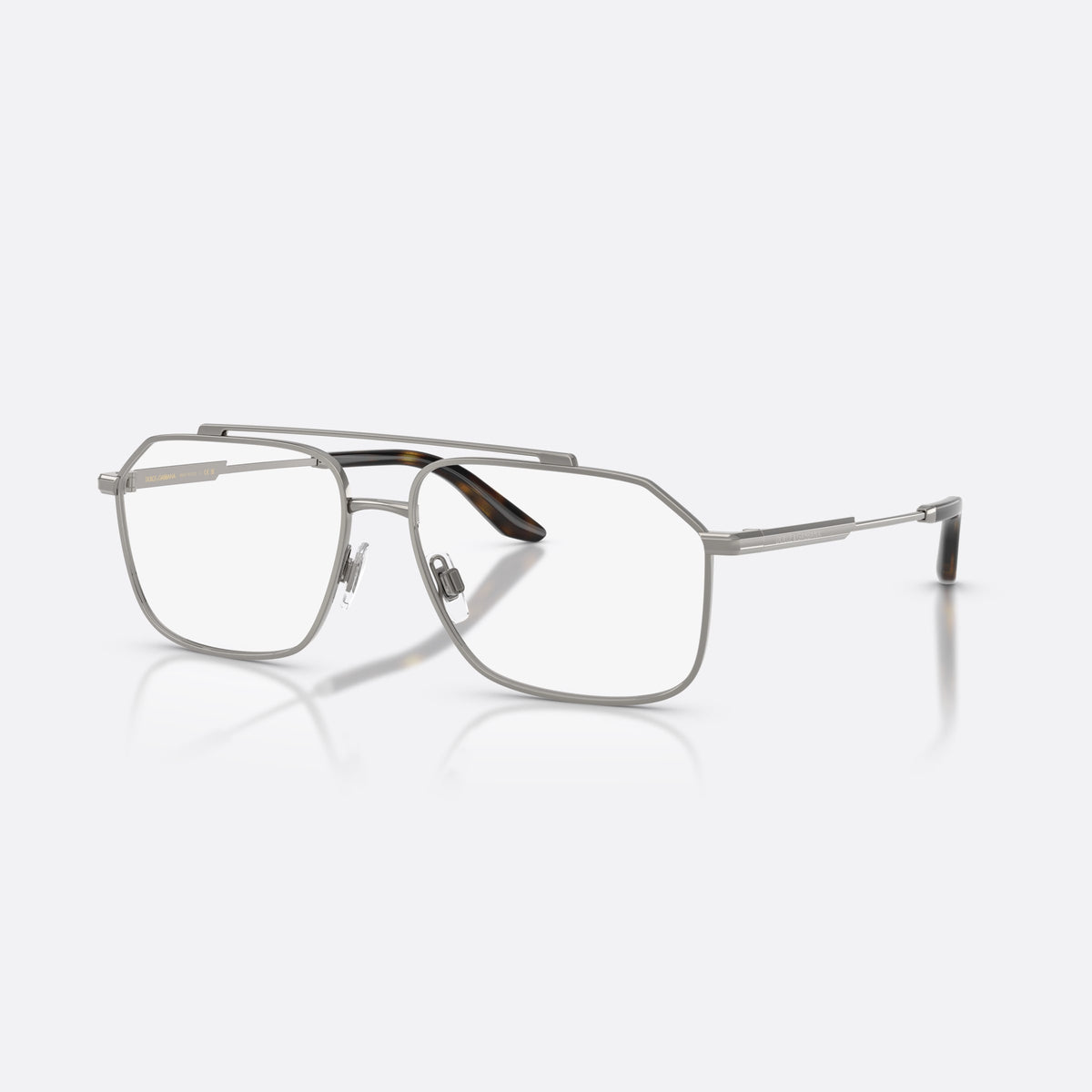 Dolce & Gabbana DG1364 04 eyeglasses, grey pilot frame for men, double bridge with top bar, brand lettering on temples