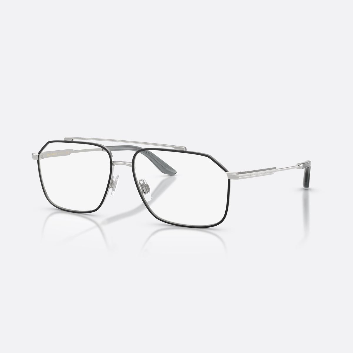 Dolce & Gabbana DG1364 1324 eyeglasses, silver pilot frame for men, double bridge with top bar, tapered temple tips