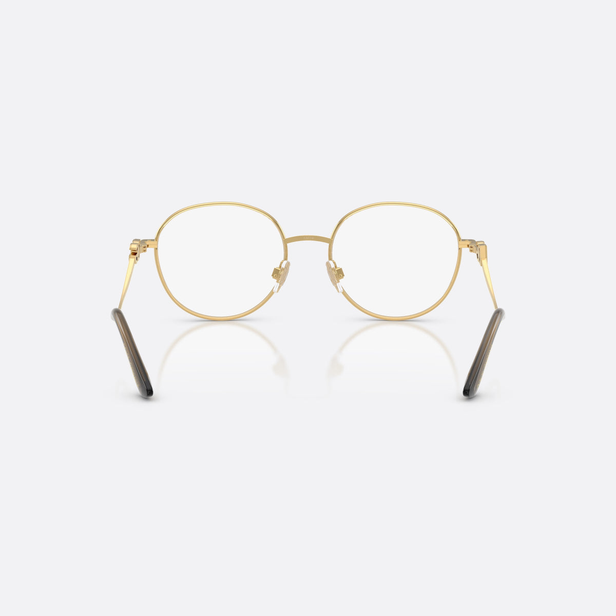 Dolce & Gabbana DG1365 1334 eyeglasses, black round frame for women, plain metal bridge, brand logo plaque on temples, back view