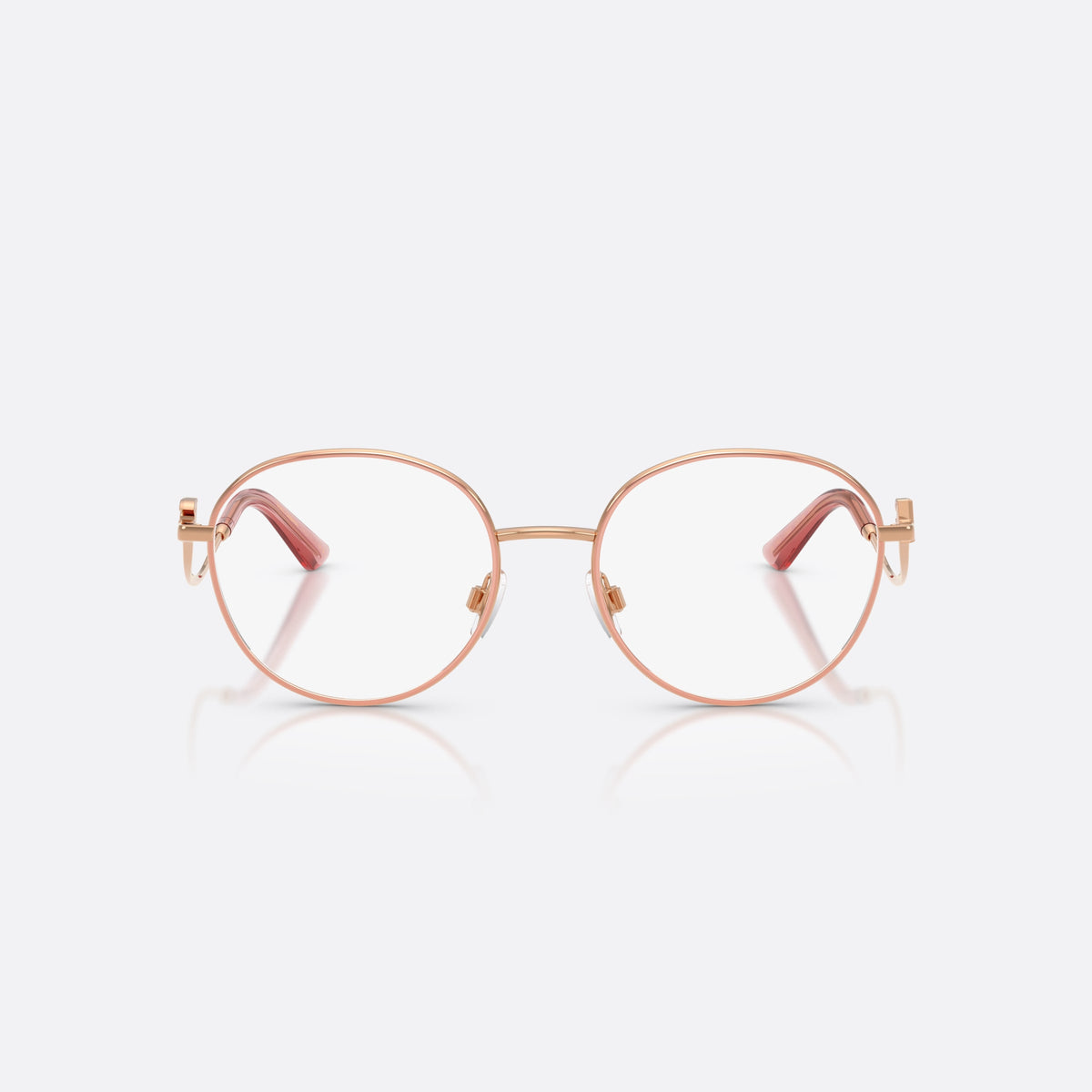 Rame ochelari de vedere Dolce & Gabbana DG1365 1369, rotunzi roz, pentru femei, punte subțire din metal, placă cu logoul brandului pe brațe, vedere din față