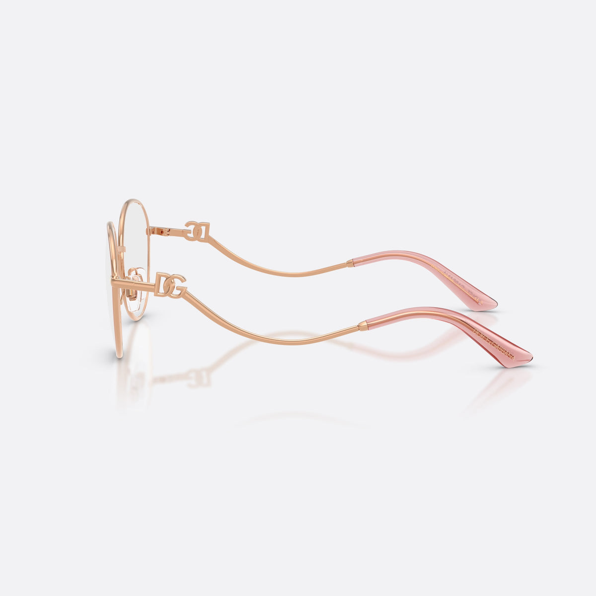 Rame ochelari de vedere Dolce & Gabbana DG1365 1369, rotunzi roz, pentru femei, punte subțire din metal, placă cu logoul brandului pe brațe, vedere laterală